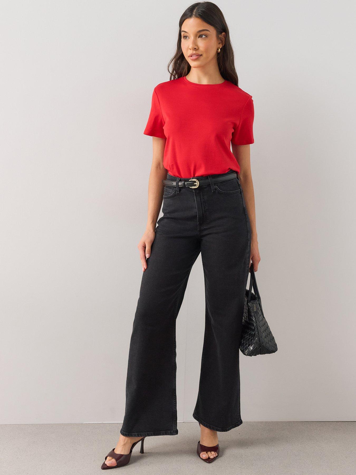 Image 1 of 6 of The Very Collection Wide Leg Jeans With Stretch - Black