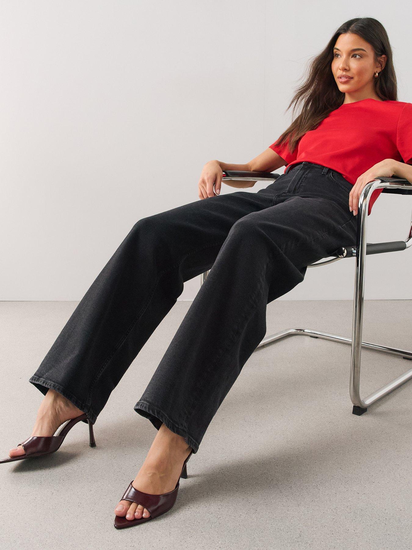 Image 3 of 6 of The Very Collection Wide Leg Jeans With Stretch - Black