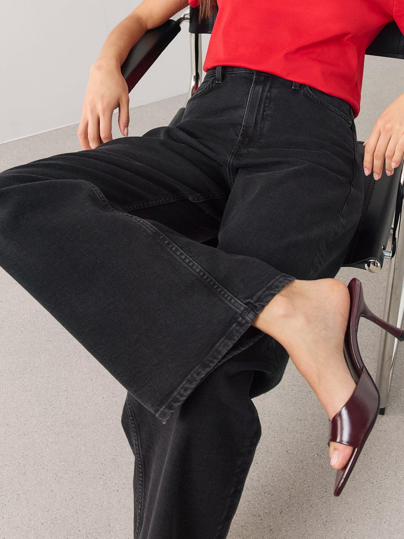 Image 6 of 6 of The Very Collection Wide Leg Jeans With Stretch - Black