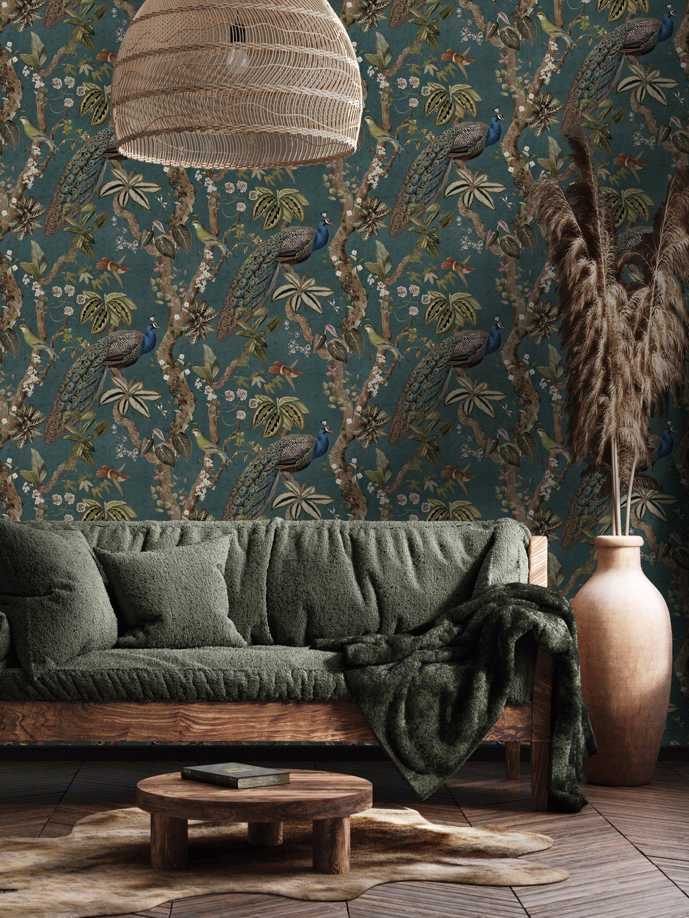 Holden Decor Peacock Woods Aqua Wallpaper