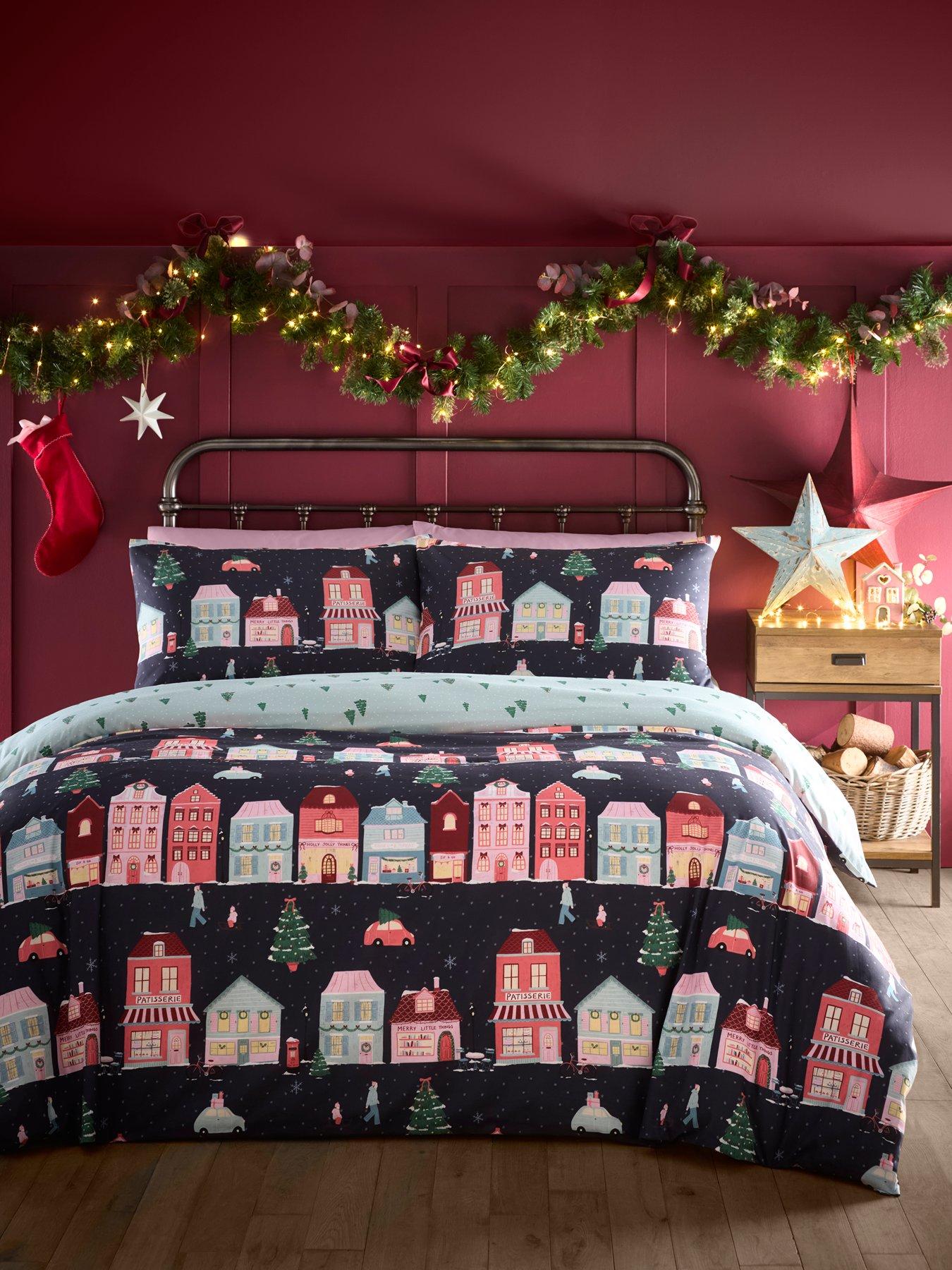 Fusion Christmas Houses Duvet Cover Set In Navy
