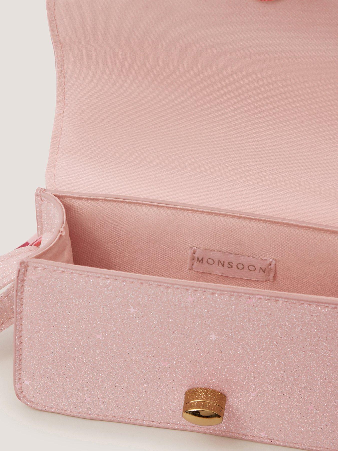 Image 3 of 4 of Monsoon Girls Betsy Glitter Bow Heart Lock Crossbody Bag - Pink