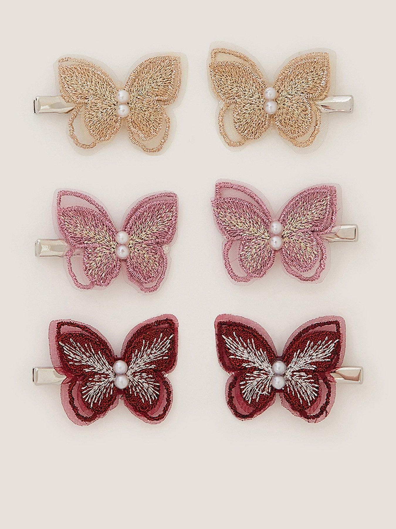Monsoon Girls 6 Pack Embroidered Butterfly Clips - Multi