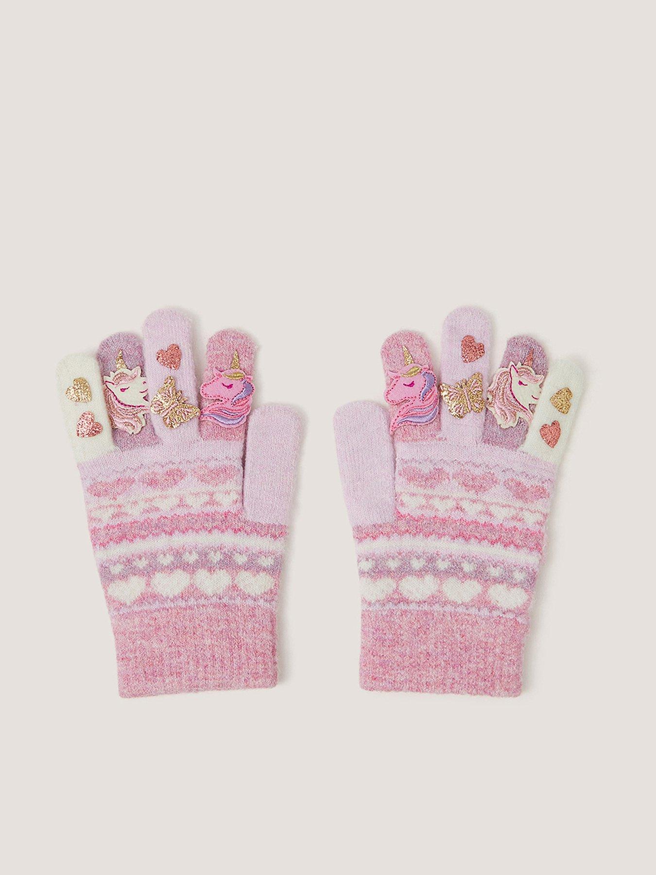 Image 1 of 2 of Monsoon Girls Fluffy Knit Unicorn Stretch Cuff Gloves - Multi