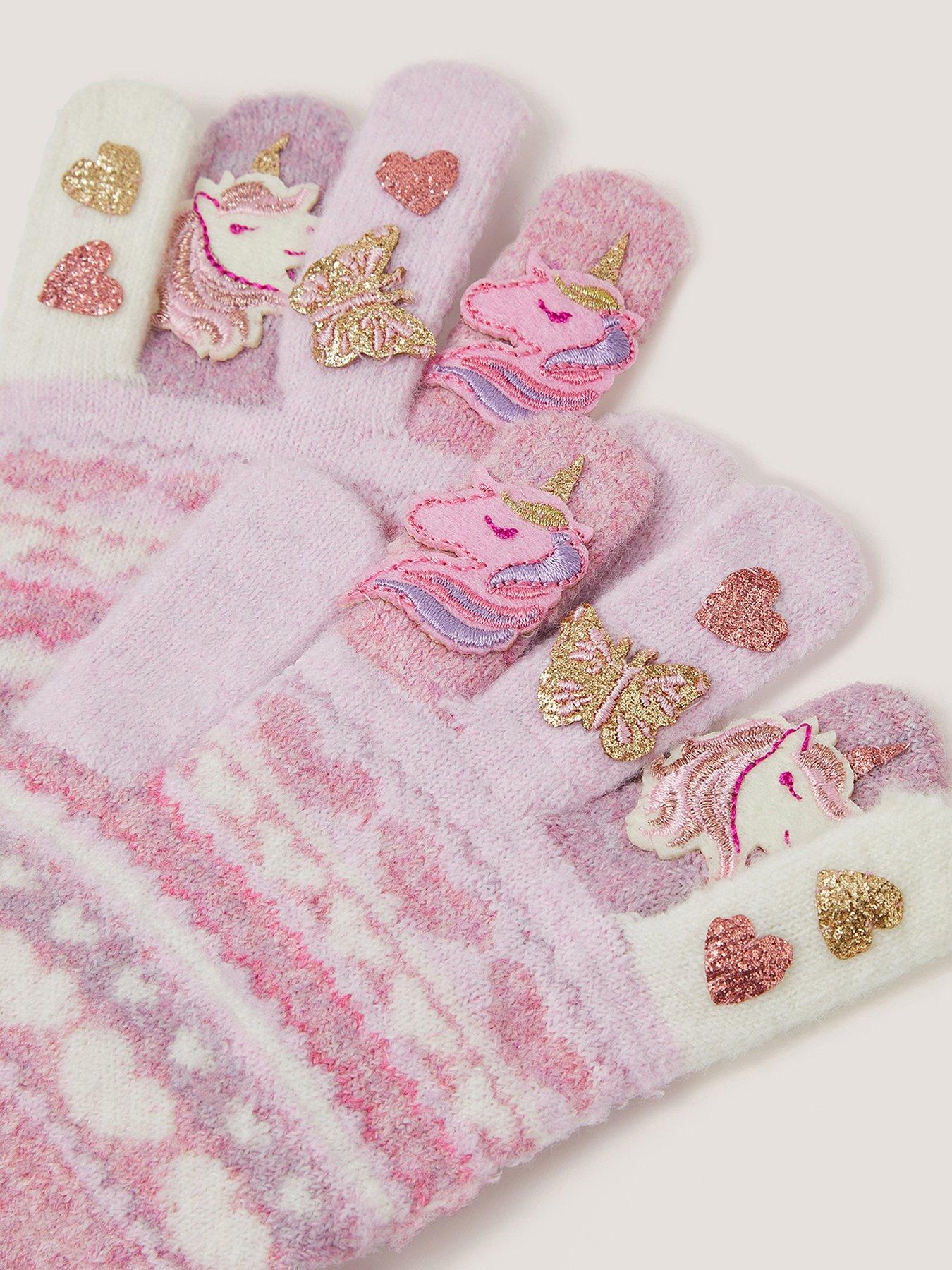 Image 2 of 2 of Monsoon Girls Fluffy Knit Unicorn Stretch Cuff Gloves - Multi
