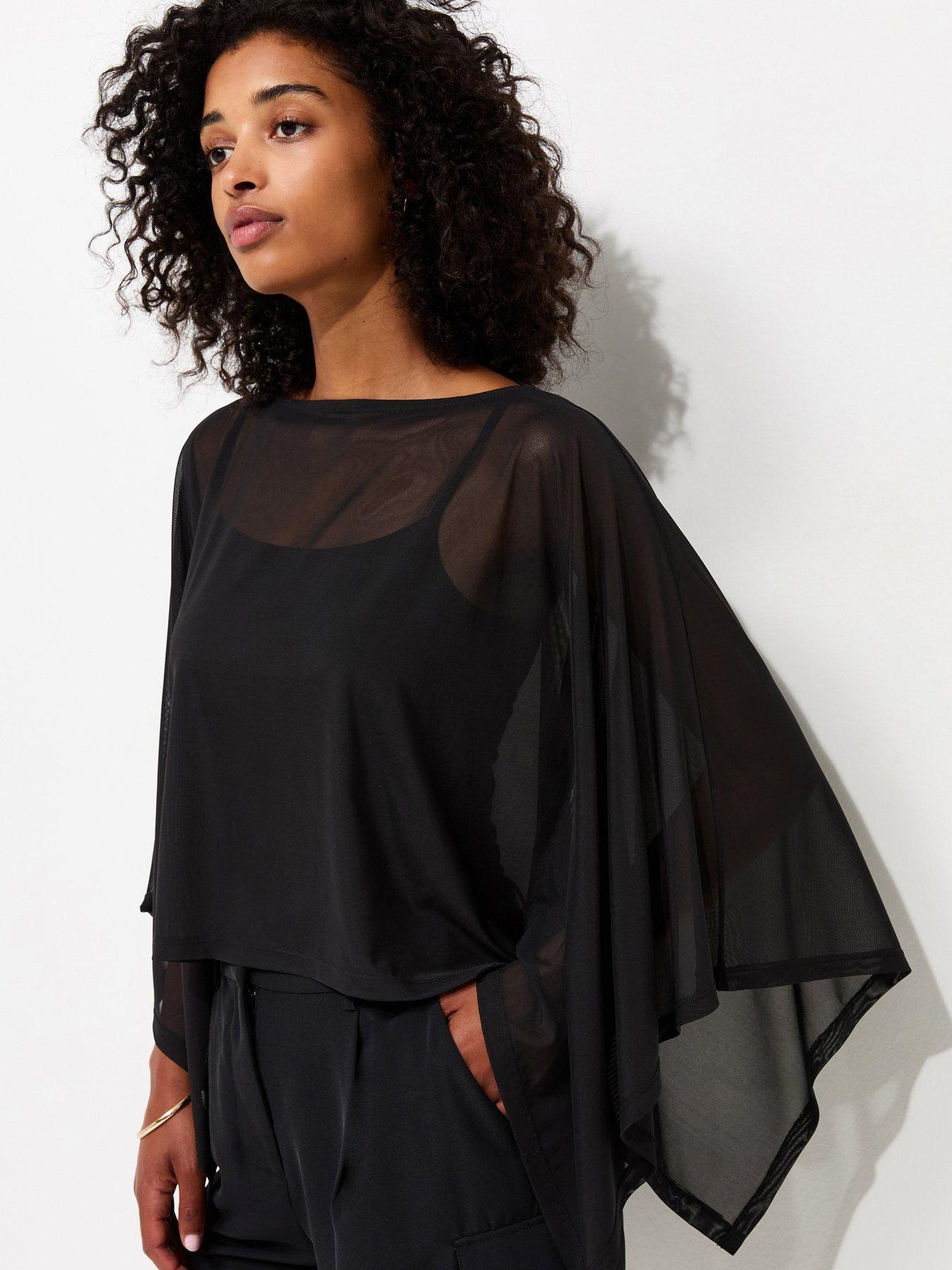 New Look Slash Neck Mesh Cape - Black