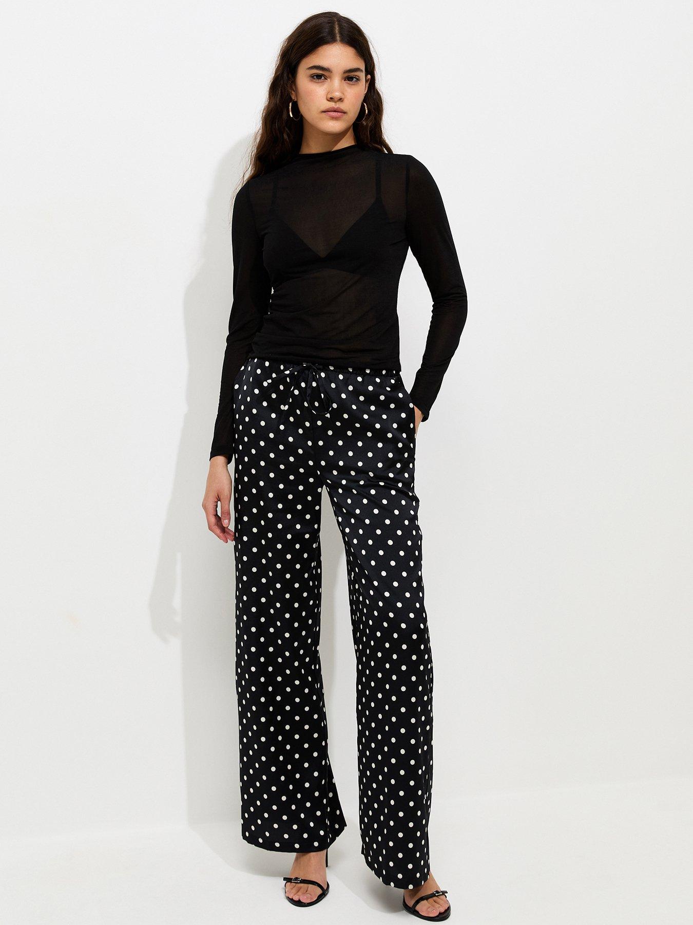New Look Polka Dot Satin Wide Leg Trousers - Black
