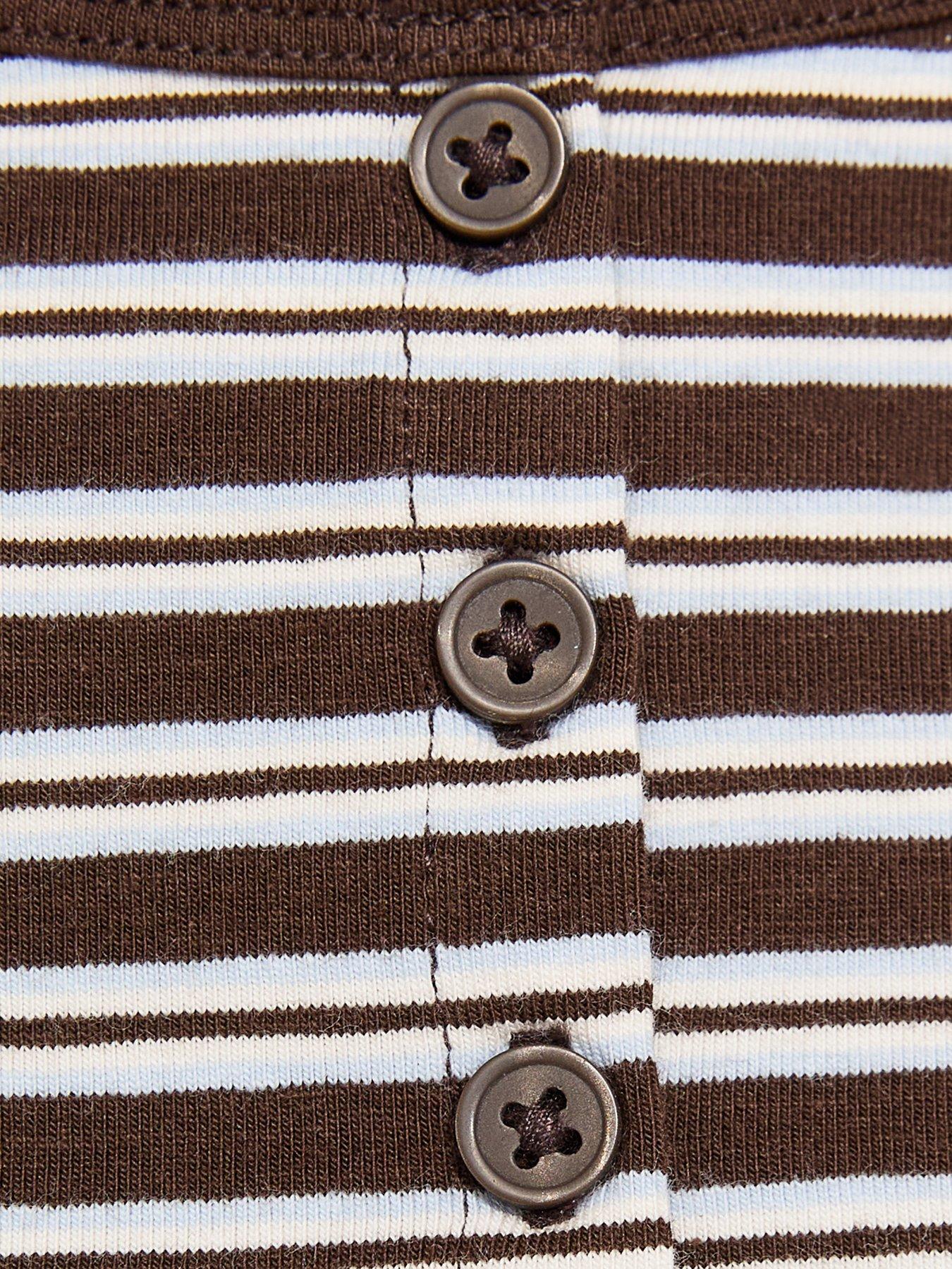 Image 5 of 5 of New Look 915 Girls Mini Stripe Button Front Cap Sleeve T-Shirt - Brown