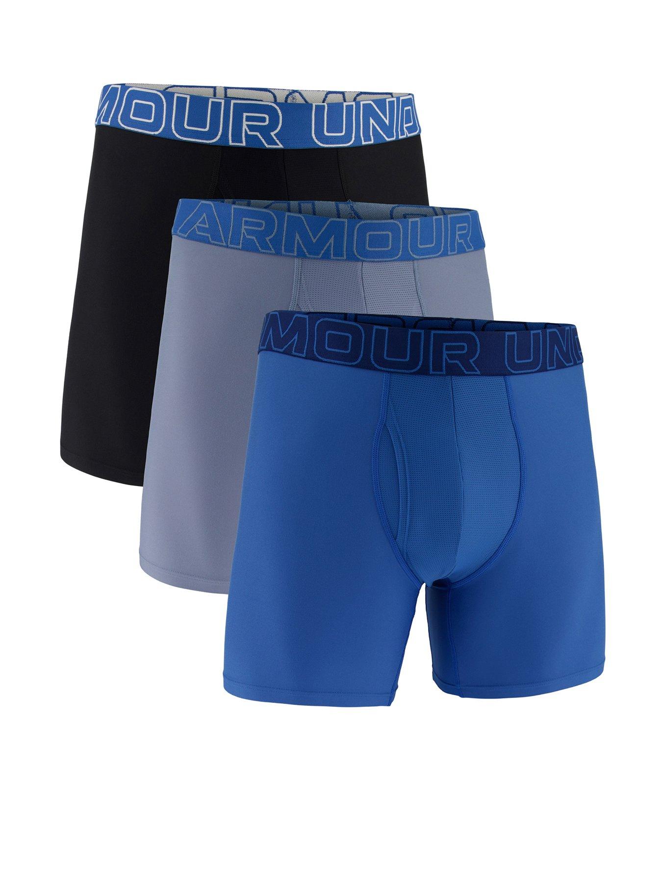 Under Armour Men's Performance Boxer Briefs 3 Pack 6-Inch Underwear Set - Blue