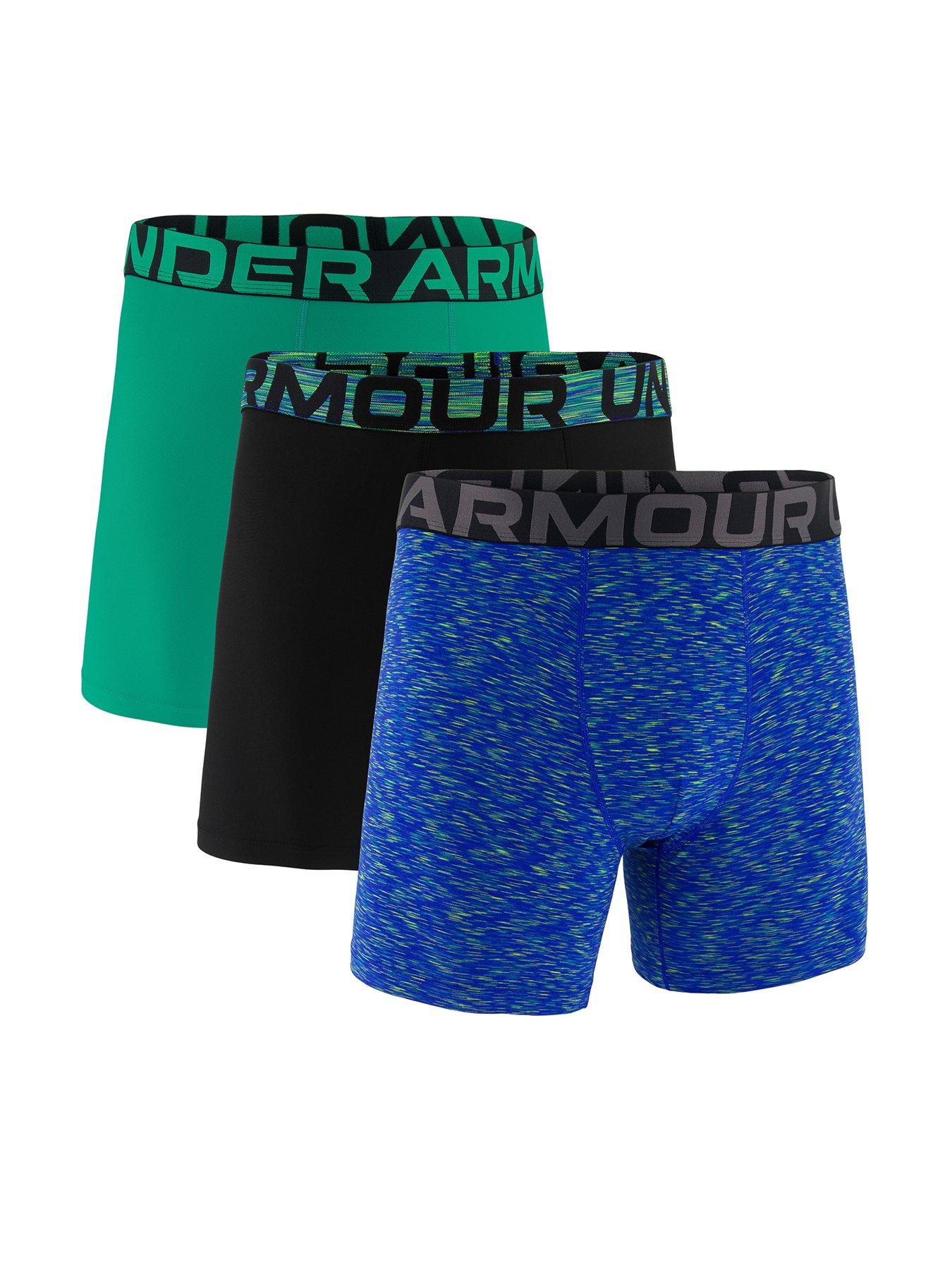 Under Armour Mens Performance Tech - Graphic 6-Inch 3-Pack Of Boxers - Blue-Print/Green/Black