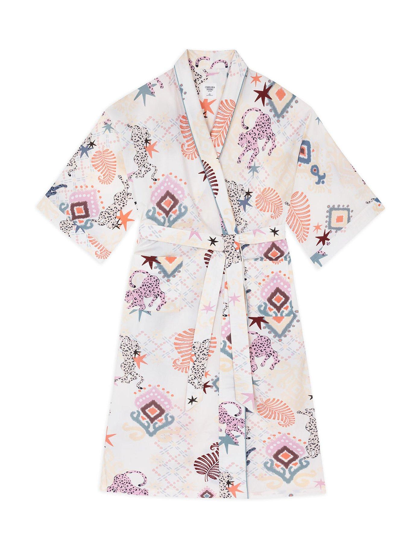 Image 6 of 6 of CHELSEA PEERS Chelsea Peers&nbsp;Cotton Bohemian Leopard Print Kimono Dressing Gown - Off White