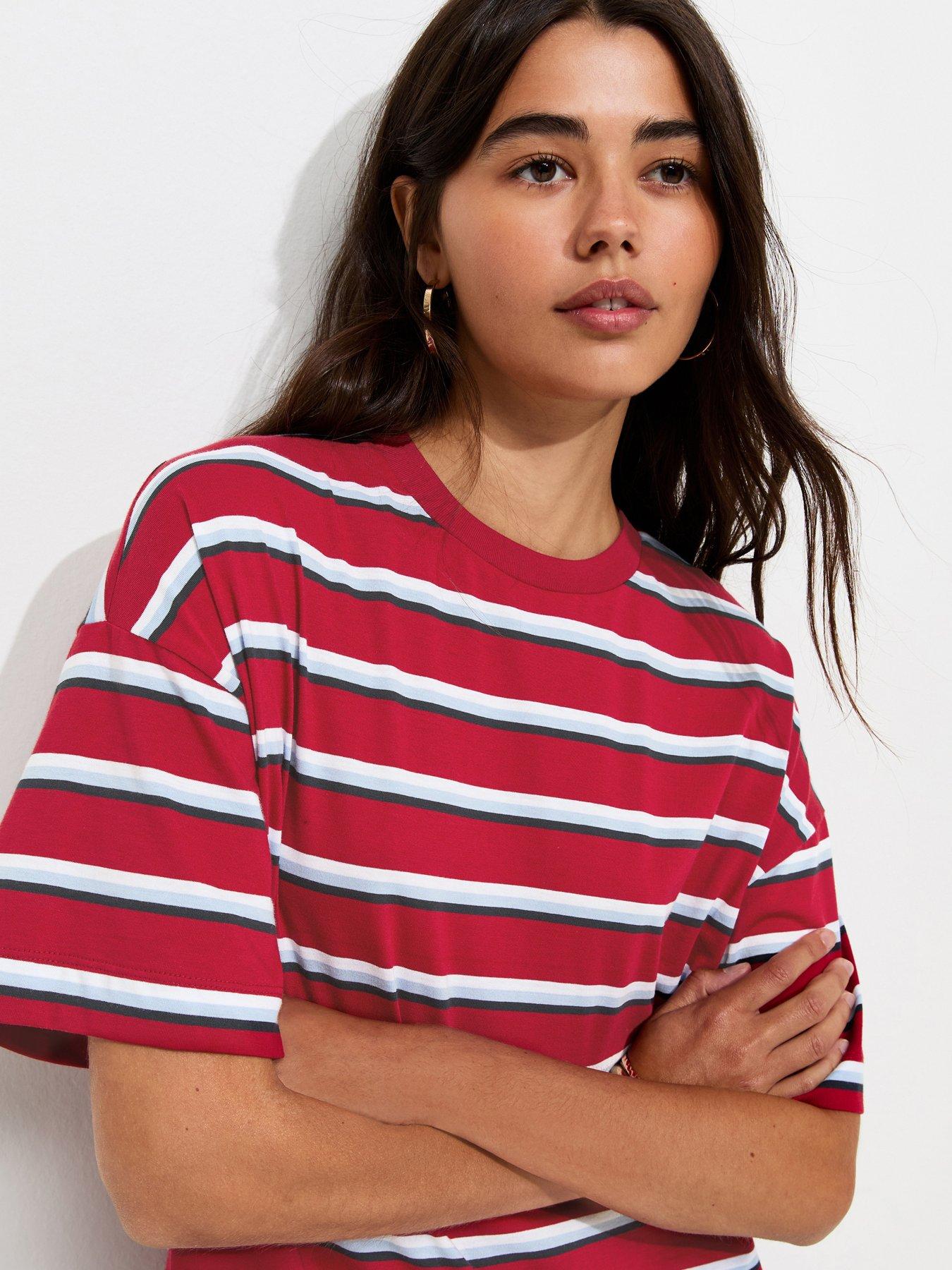New Look Cotton Striped Oversized Boxy T-Shirt - Red