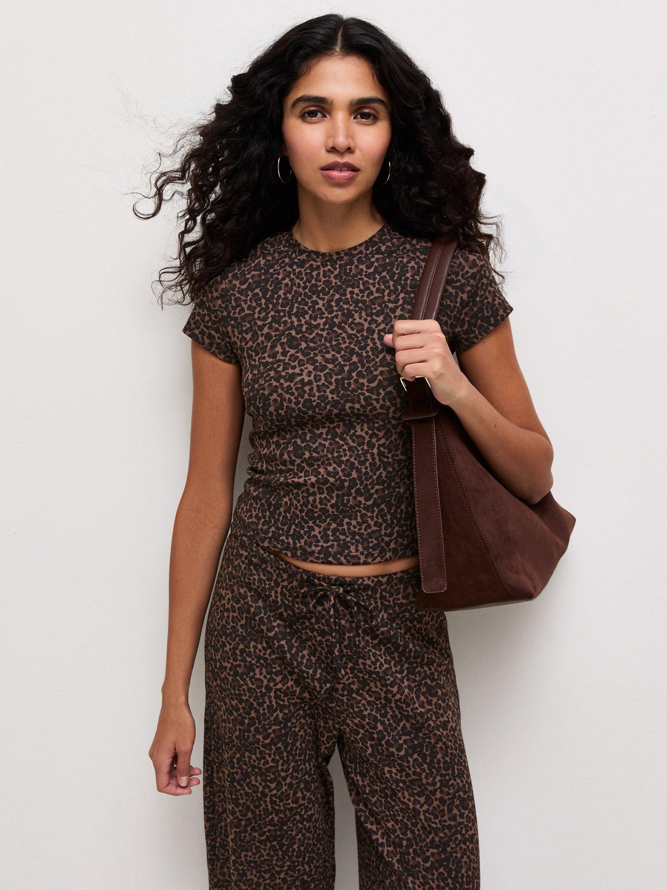 New Look Cotton Rich Animal Print Baby Tee T-Shirt - Brown