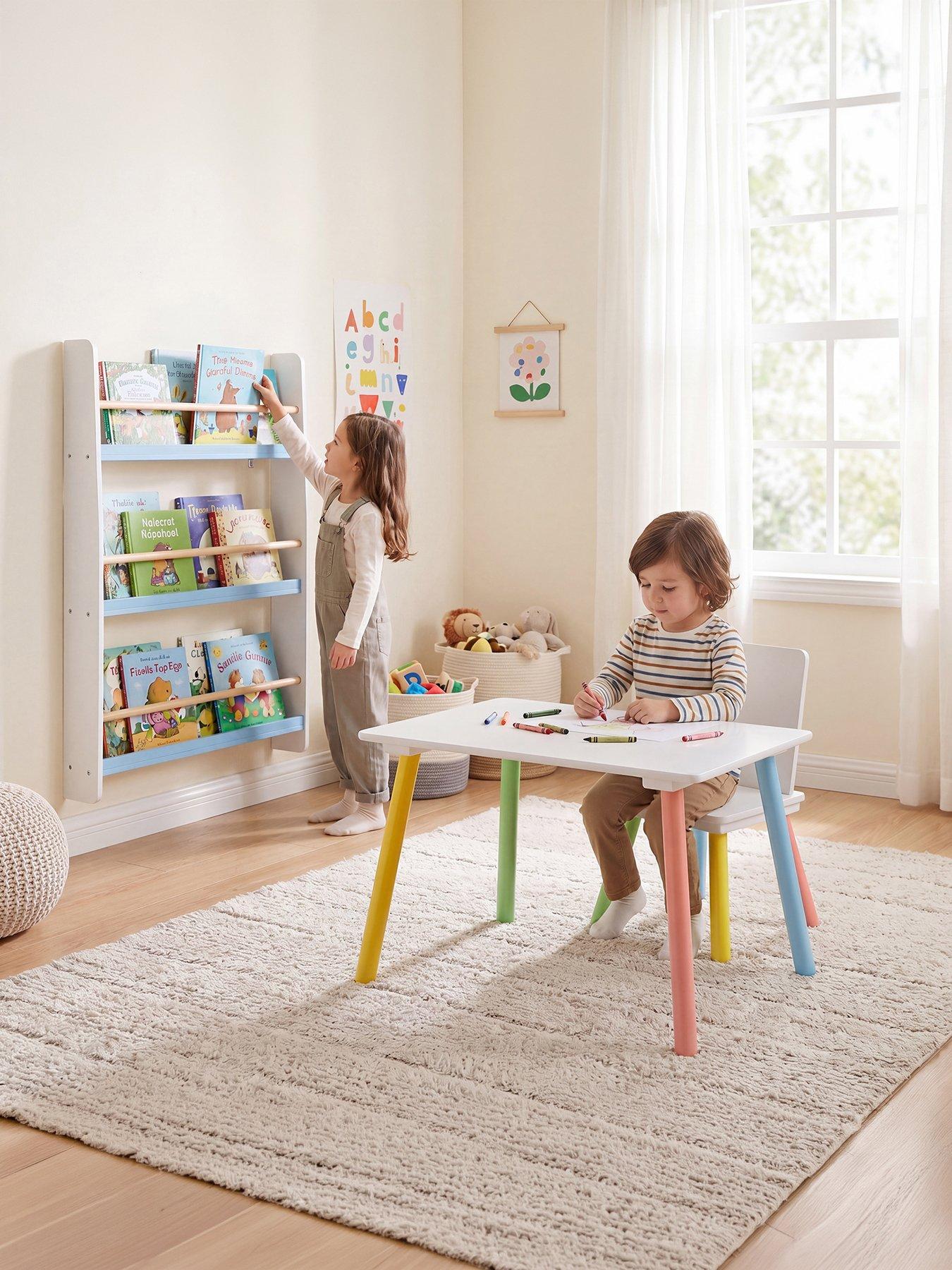 Image 1 of 7 of Liberty House Rainbow Table and Bookshelf set - white/blue