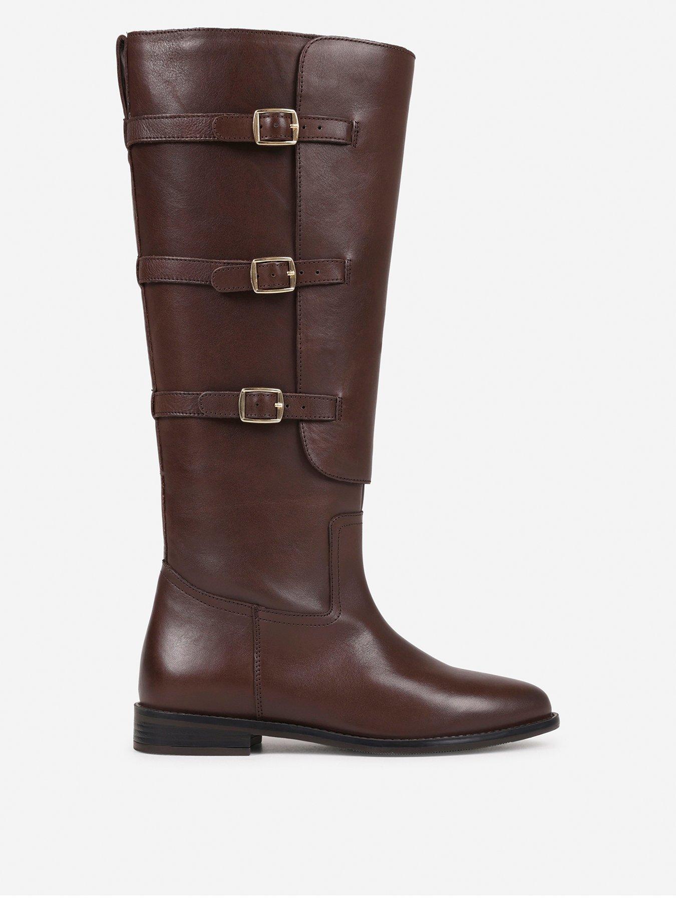 Image 1 of 7 of Bronx Fe-Lise Buckle Detail Flat Knee-High Boots - Brown