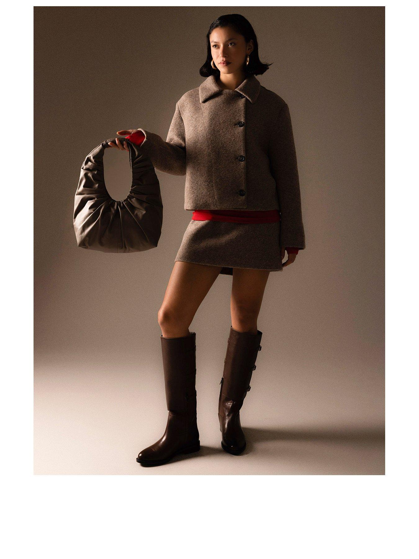 Image 2 of 7 of Bronx Fe-Lise Buckle Detail Flat Knee-High Boots - Brown