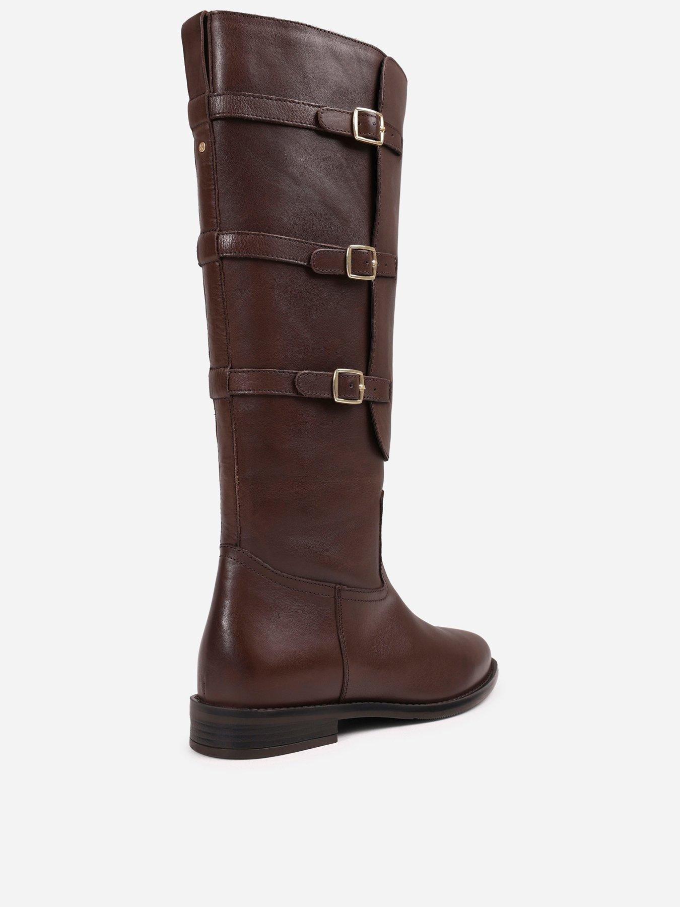 Image 3 of 7 of Bronx Fe-Lise Buckle Detail Flat Knee-High Boots - Brown