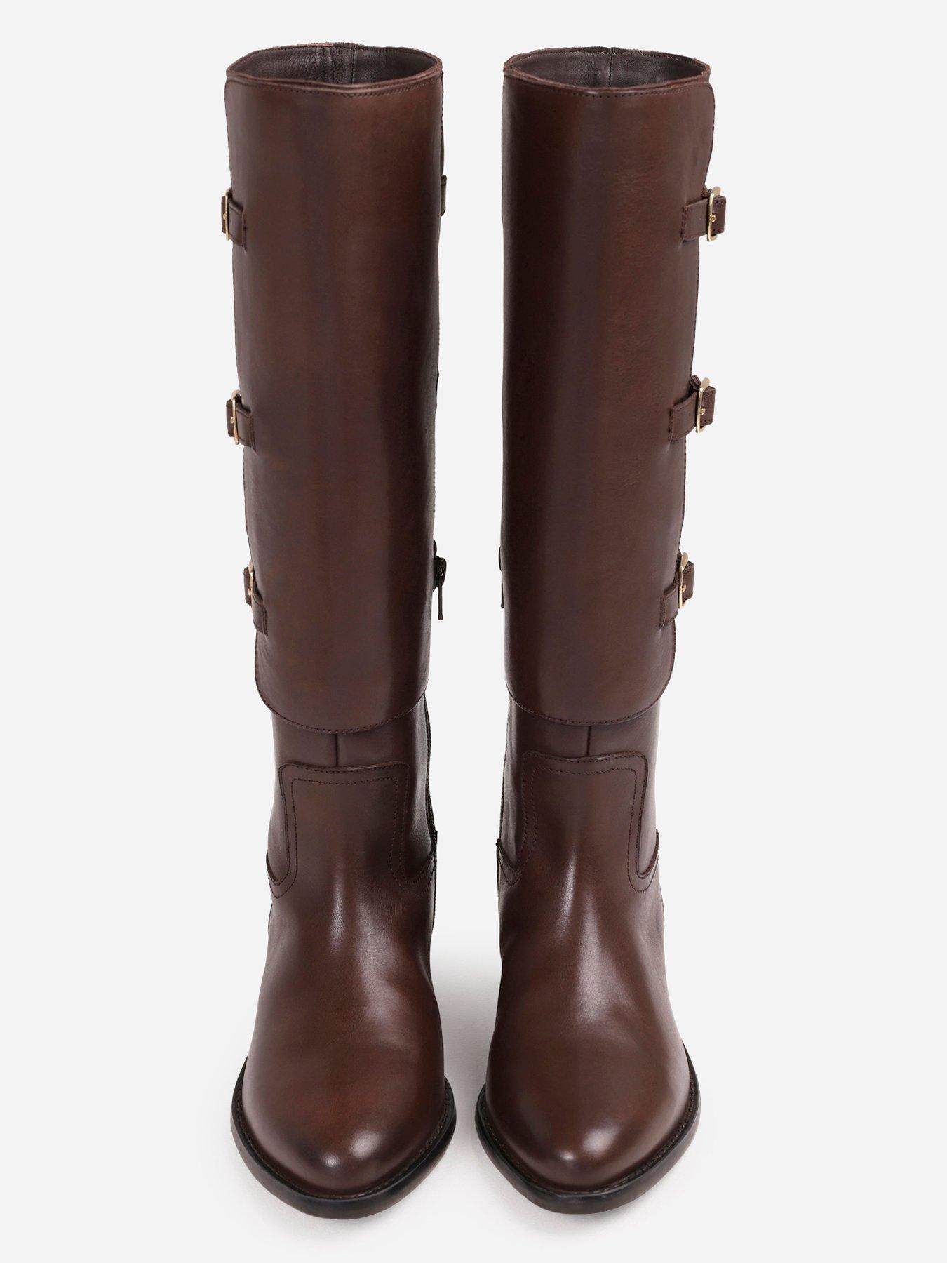 Image 4 of 7 of Bronx Fe-Lise Buckle Detail Flat Knee-High Boots - Brown