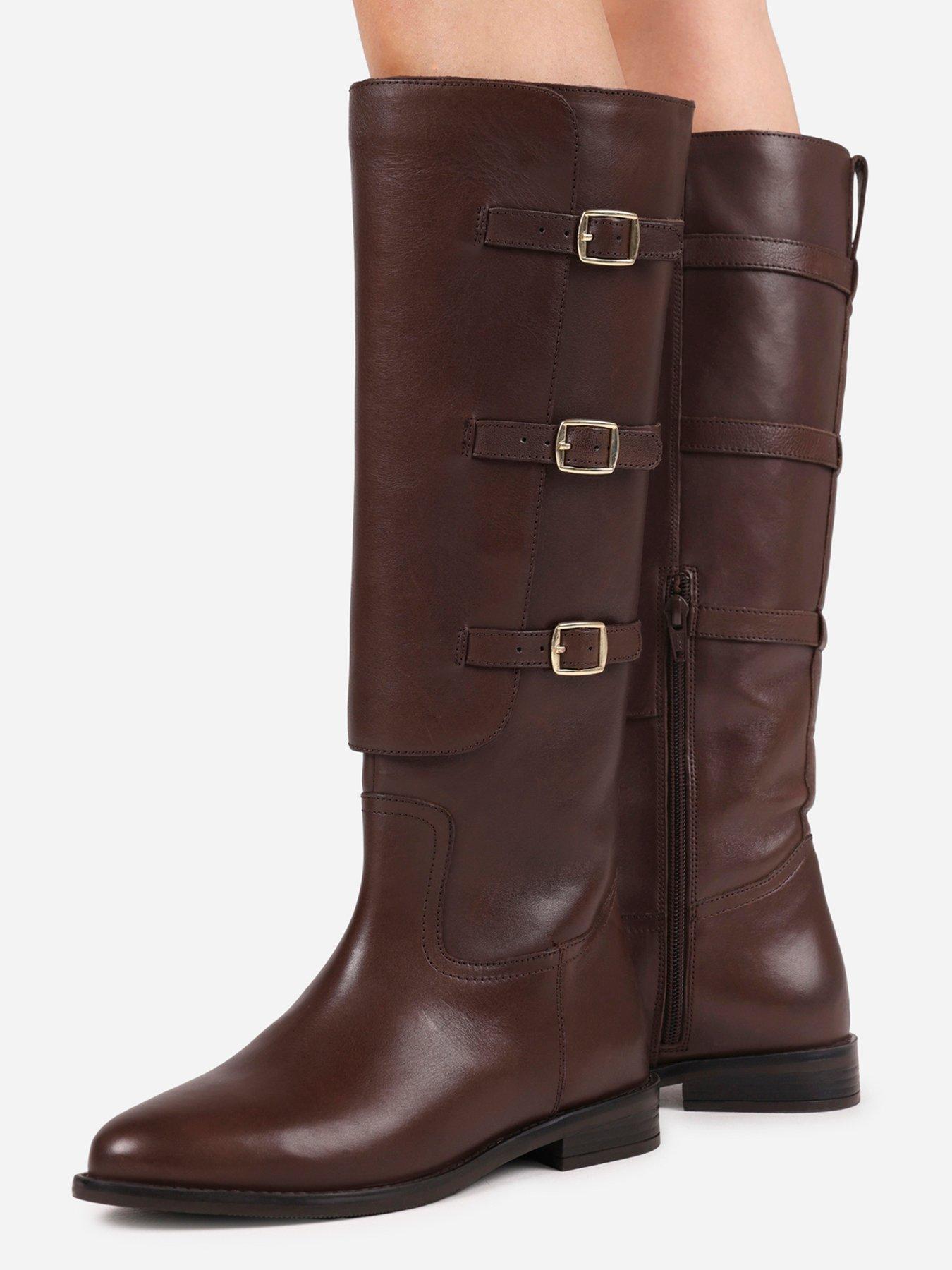 Image 6 of 7 of Bronx Fe-Lise Buckle Detail Flat Knee-High Boots - Brown