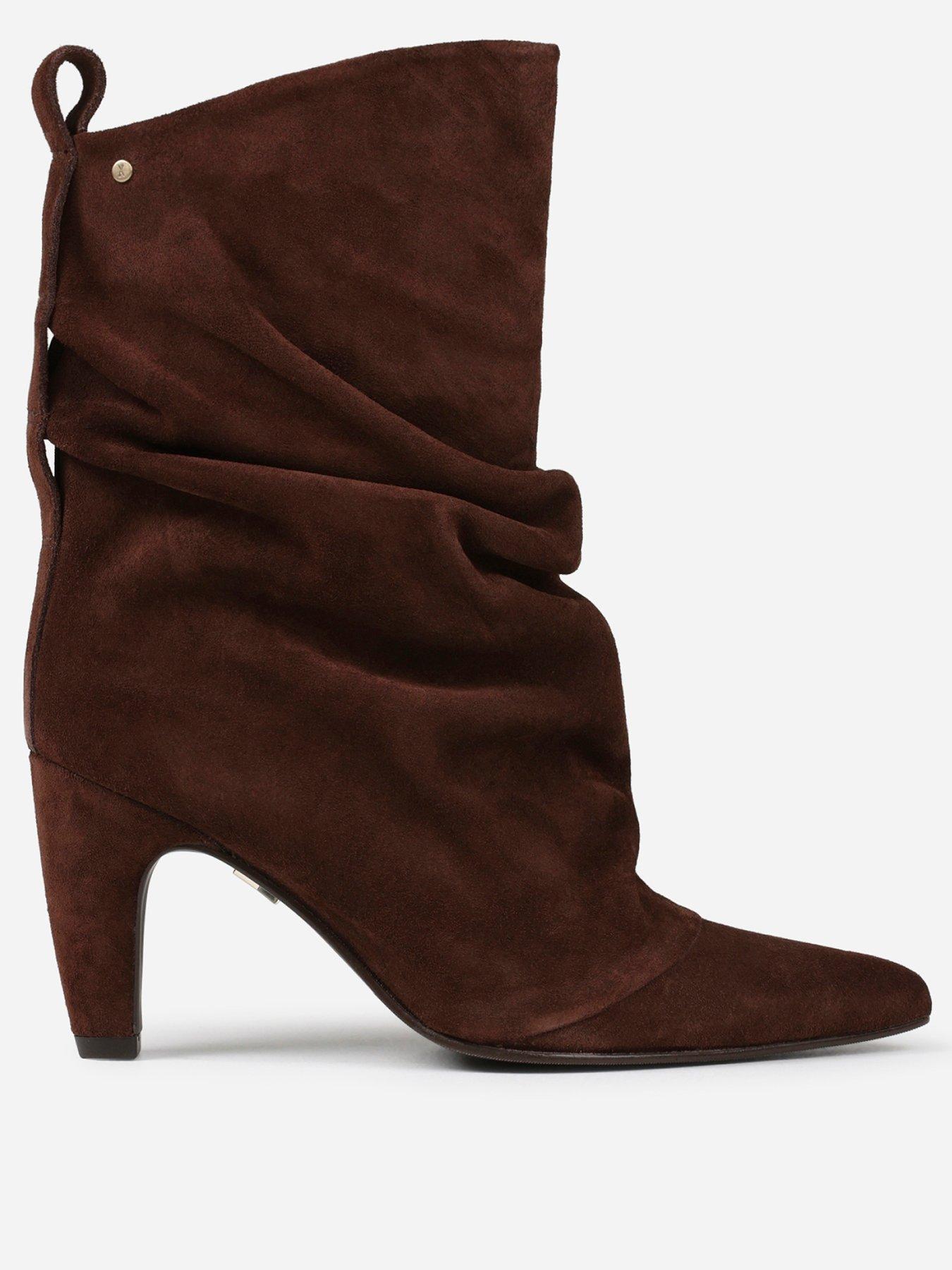 Bronx Jadey Suede Slouch Heel Ankle Boots - Brown