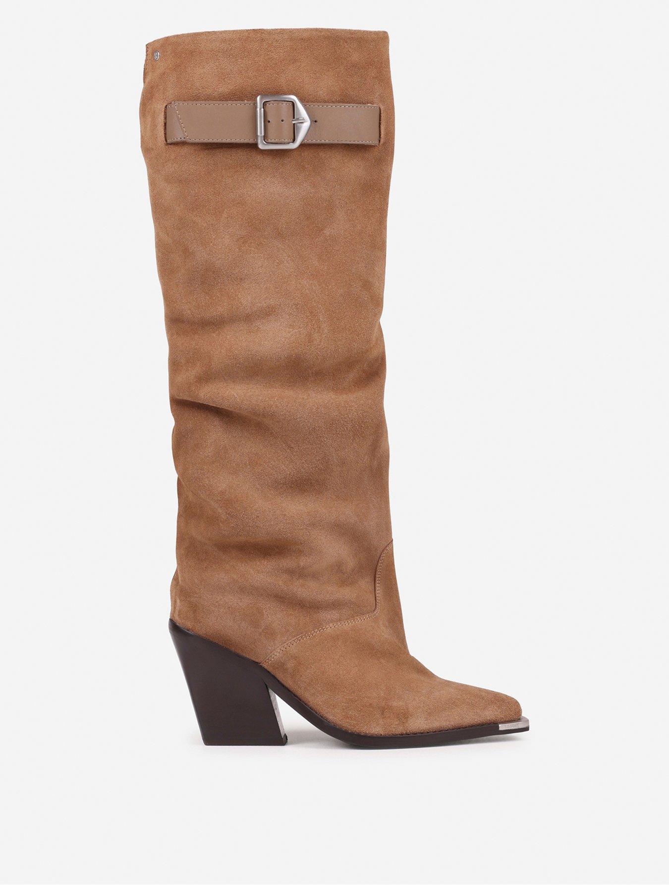 Image 1 of 7 of Bronx Kole Buckle Detail Suede Cowboy Boots - Brown