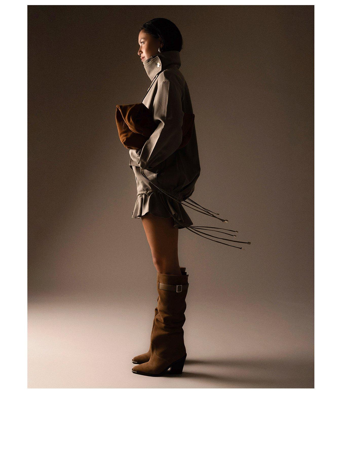 Image 2 of 7 of Bronx Kole Buckle Detail Suede Cowboy Boots - Brown
