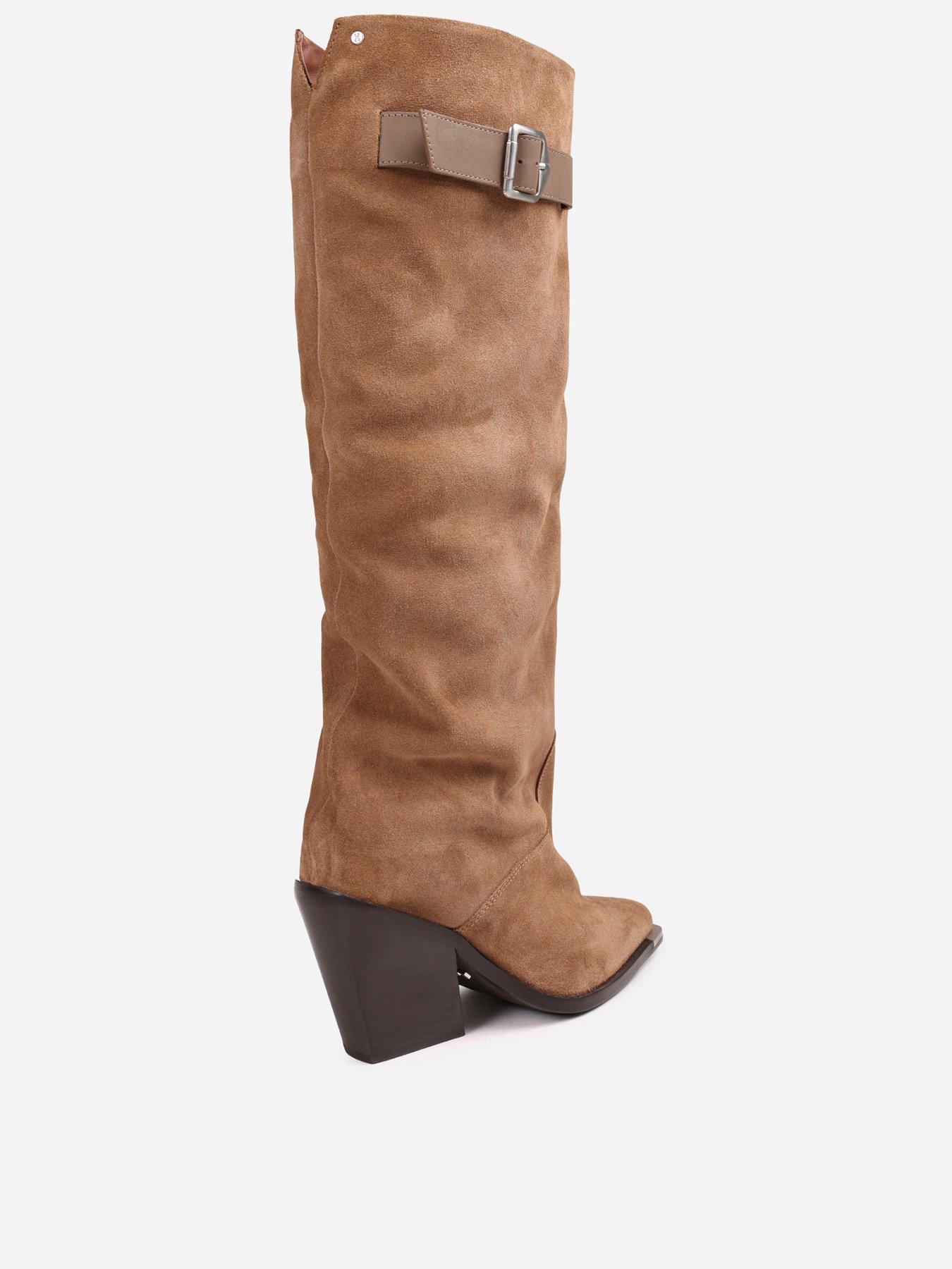 Image 3 of 7 of Bronx Kole Buckle Detail Suede Cowboy Boots - Brown