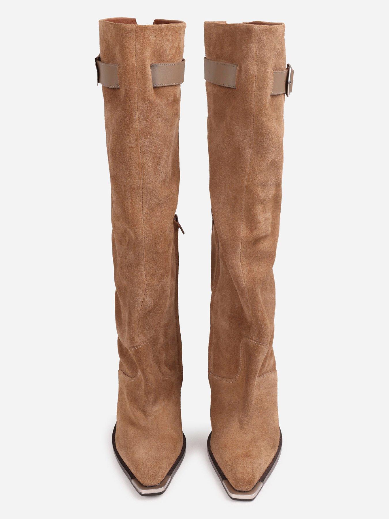 Image 4 of 7 of Bronx Kole Buckle Detail Suede Cowboy Boots - Brown