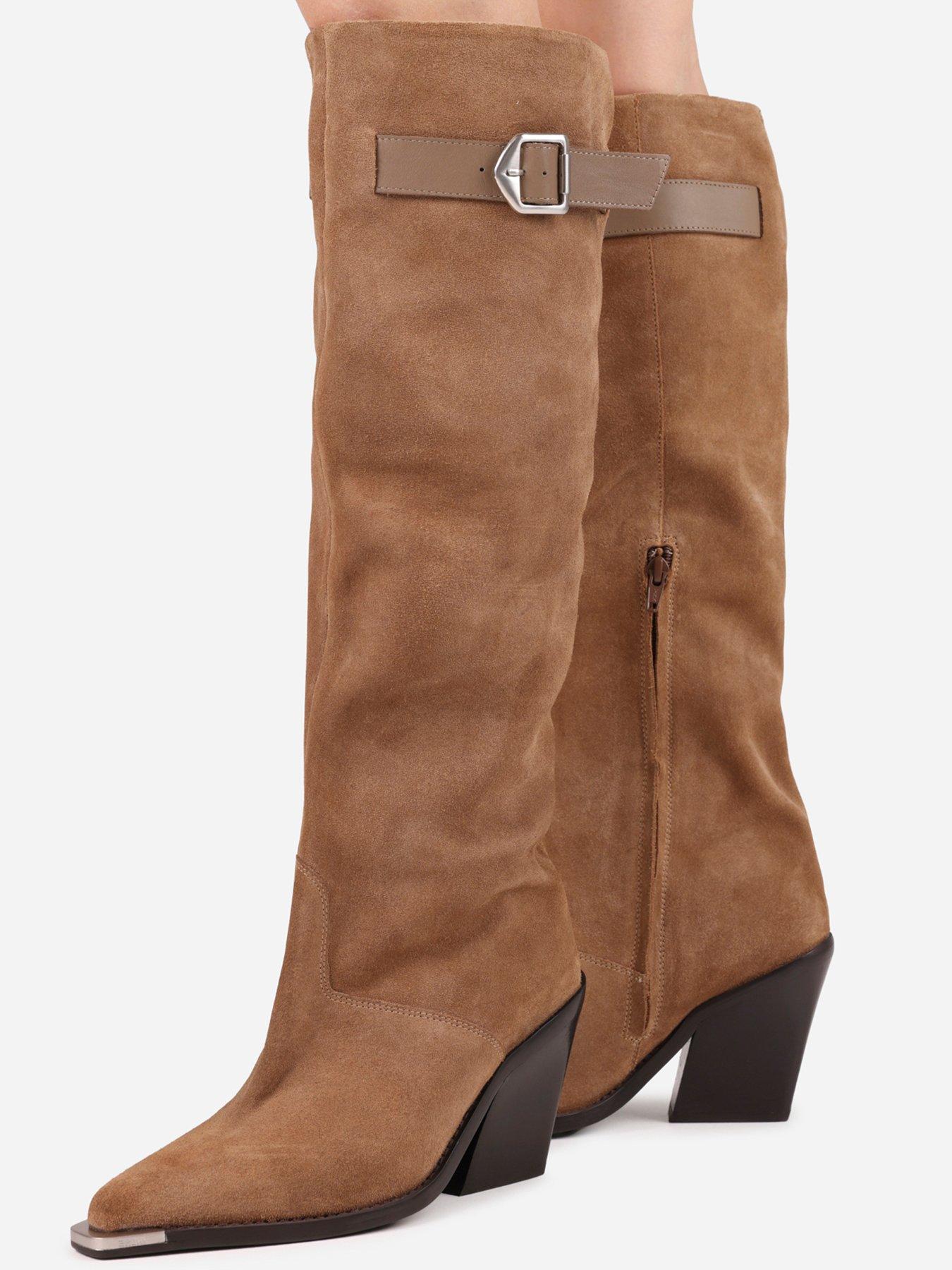 Image 6 of 7 of Bronx Kole Buckle Detail Suede Cowboy Boots - Brown