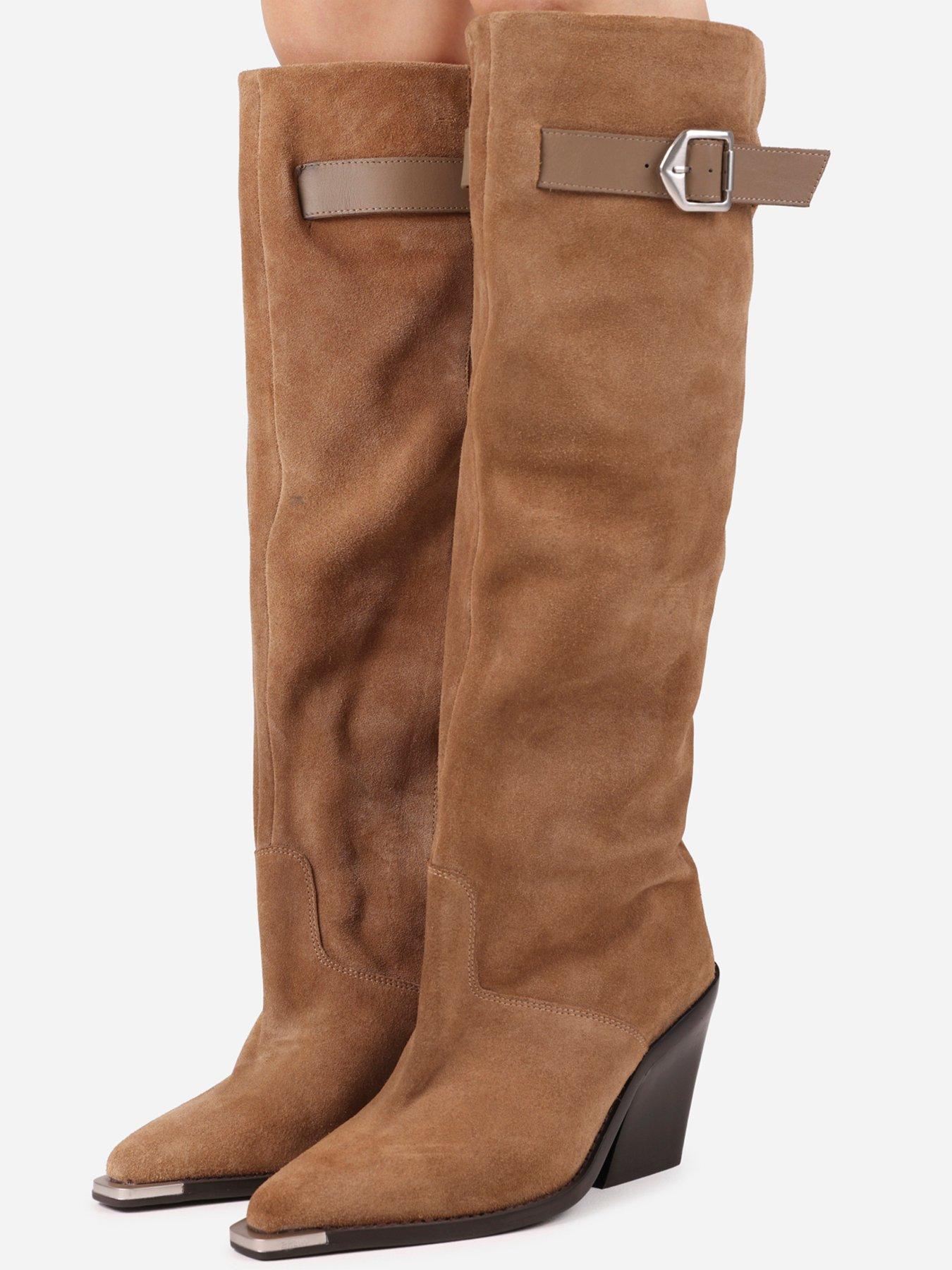 Image 7 of 7 of Bronx Kole Buckle Detail Suede Cowboy Boots - Brown