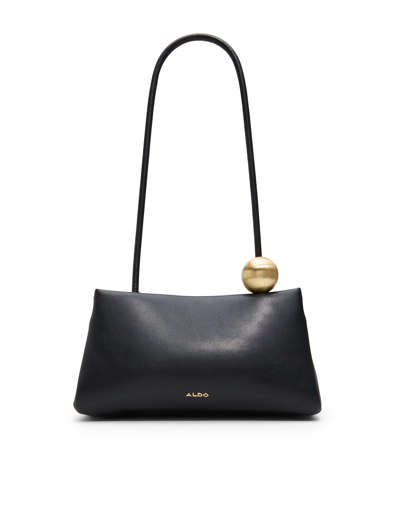 Aldo Shoulder Bag with Sculptural Gold-Tone Sphere Detail - Black