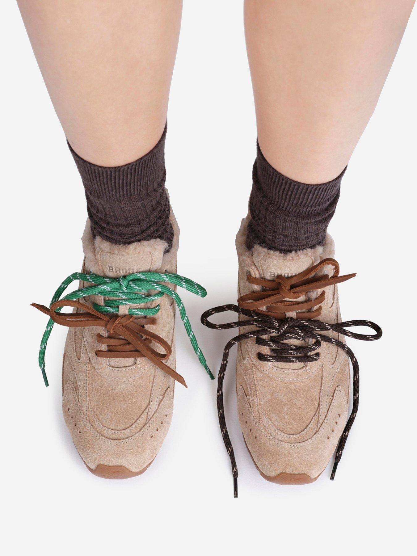 Image 5 of 6 of Bronx Myr-Aa Fur Lined Trainers with Contrast Laces - Beige