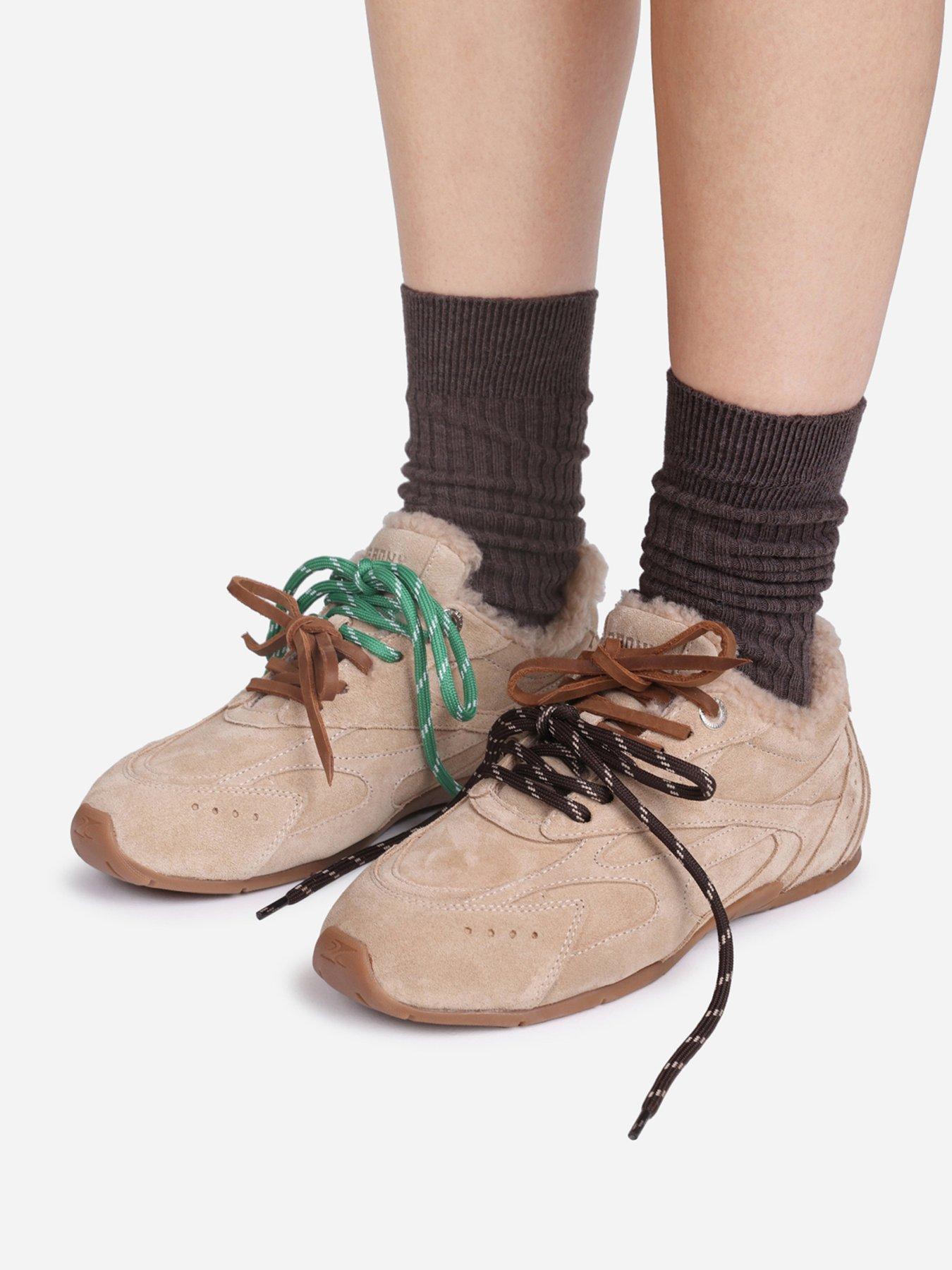 Image 6 of 6 of Bronx Myr-Aa Fur Lined Trainers with Contrast Laces - Beige