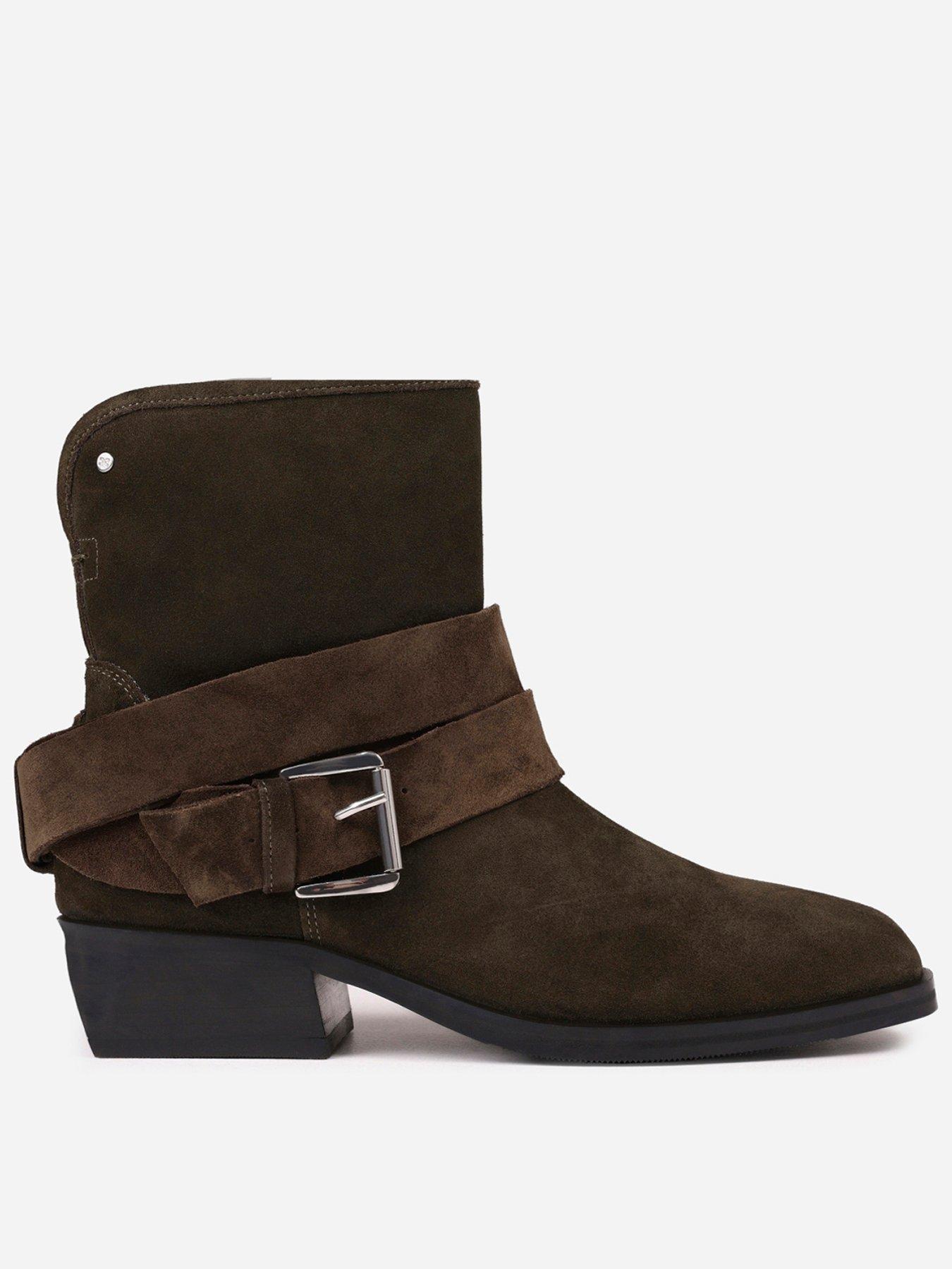 Image 1 of 7 of Bronx Brod-Ey Suede Ankle Boots with Buckle Detail - Brown