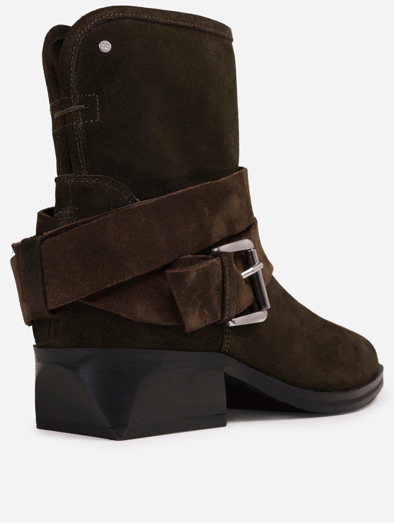 Image 3 of 7 of Bronx Brod-Ey Suede Ankle Boots with Buckle Detail - Brown