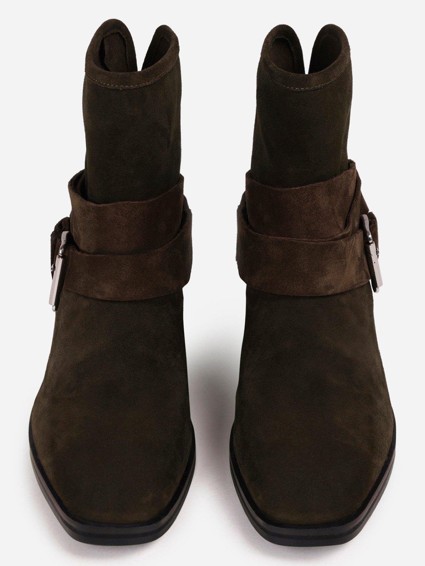 Image 4 of 7 of Bronx Brod-Ey Suede Ankle Boots with Buckle Detail - Brown