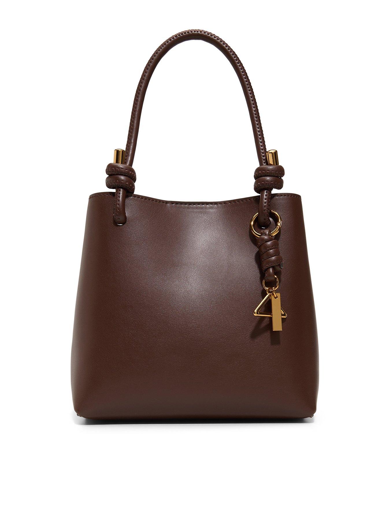 Image 1 of 4 of Aldo Knot Handle Bucket Shoulder Bag with Charm Detail - Brown