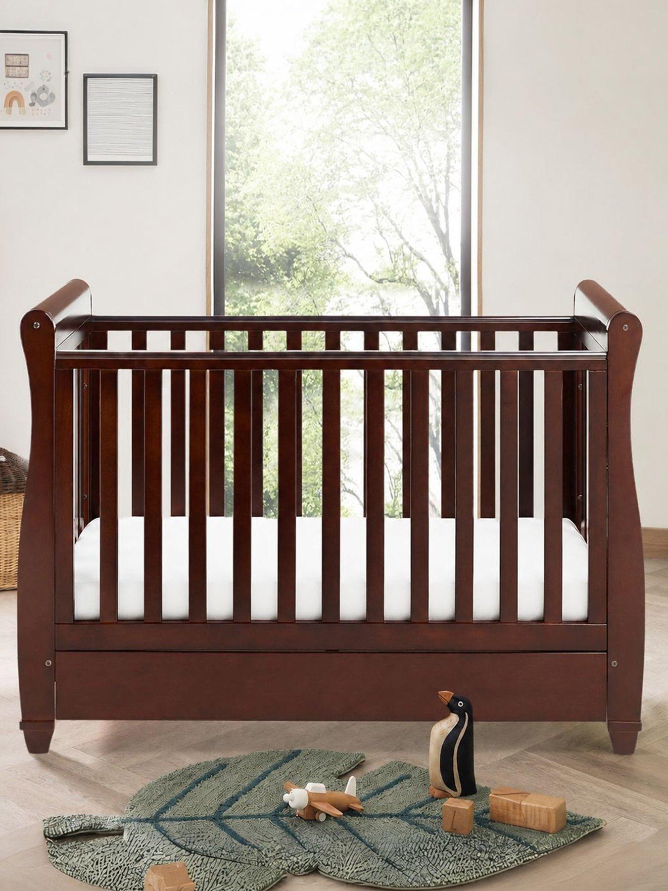 Image 1 of 7 of Babymore Eva Sleigh Cot Bed Dropside with Drawer - Brown