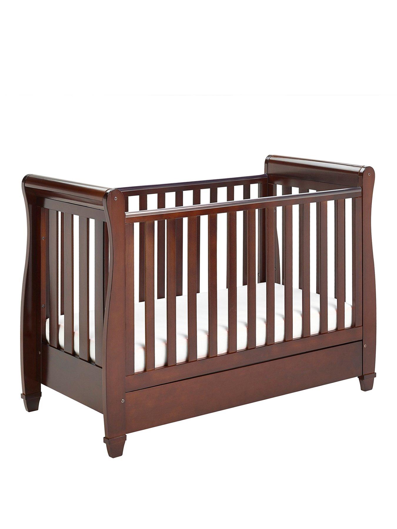 Image 2 of 7 of Babymore Eva Sleigh Cot Bed Dropside with Drawer - Brown