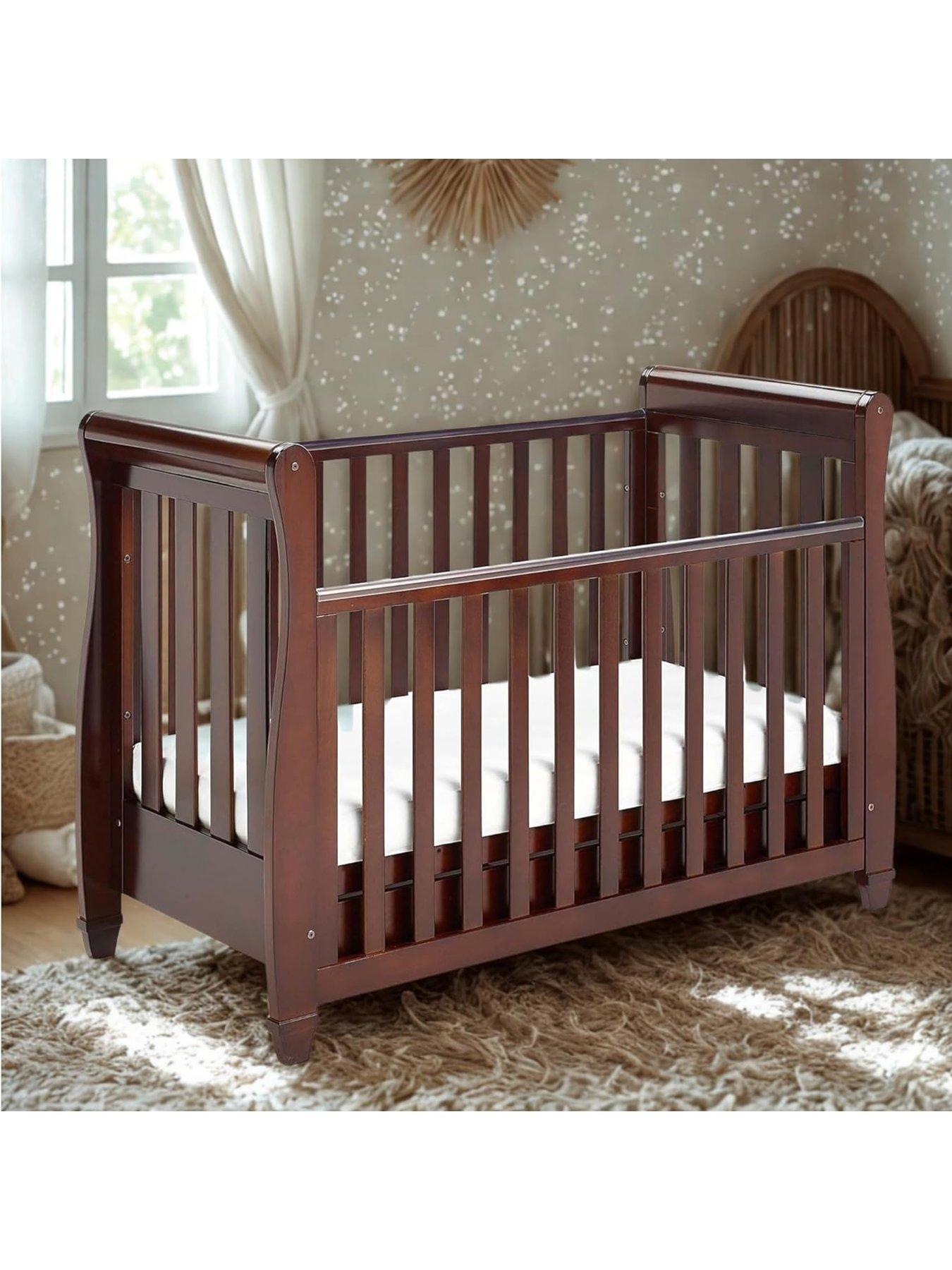 Image 3 of 7 of Babymore Eva Sleigh Cot Bed Dropside with Drawer - Brown