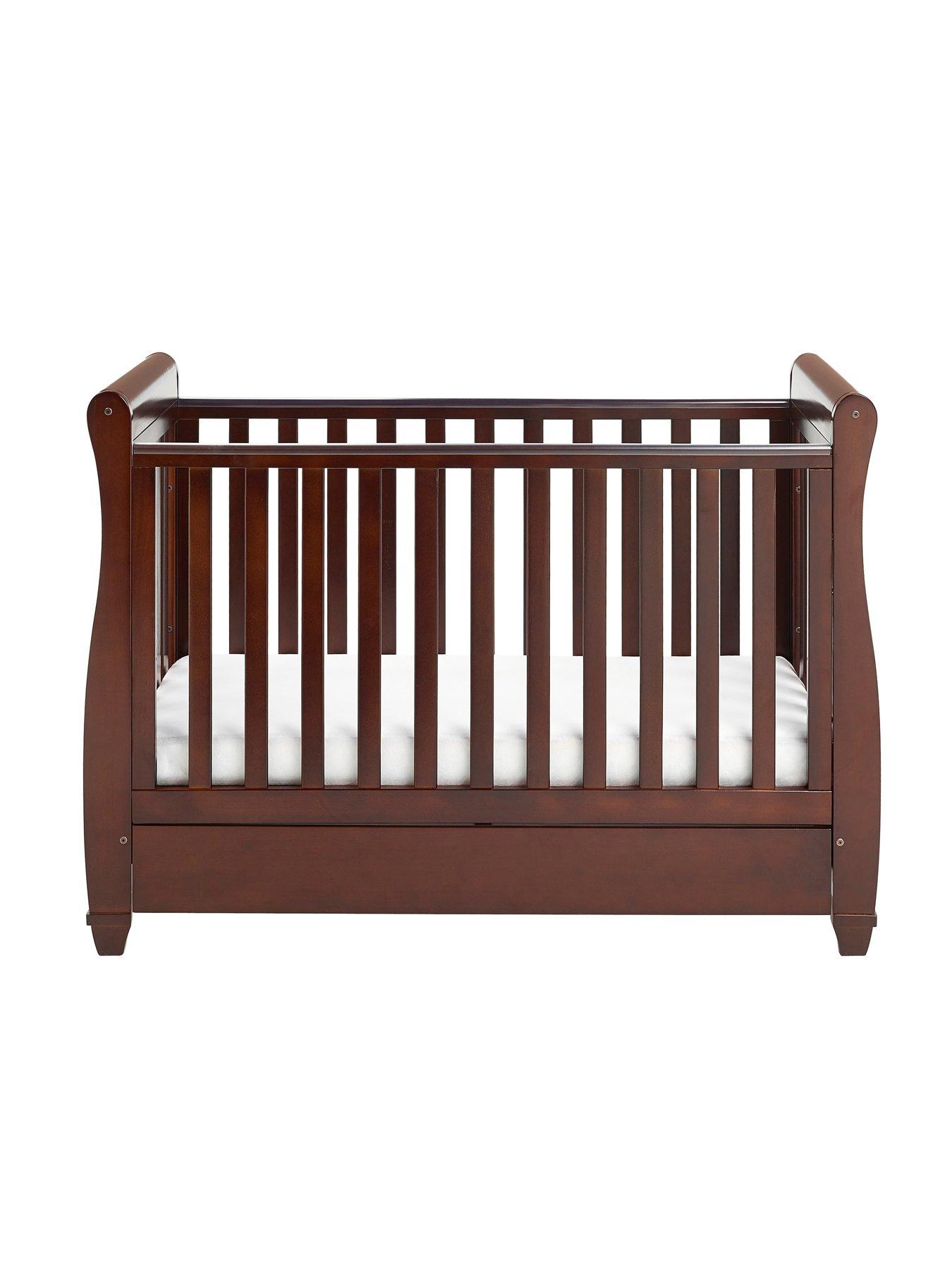 Image 4 of 7 of Babymore Eva Sleigh Cot Bed Dropside with Drawer - Brown