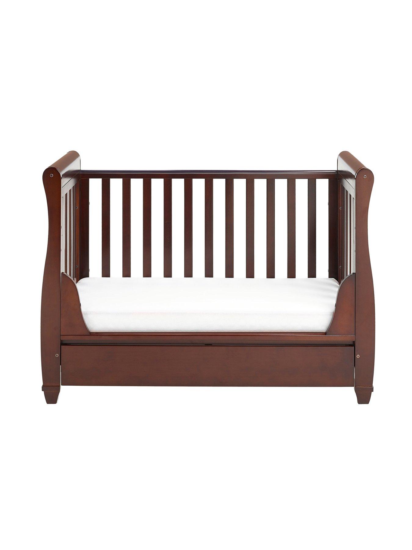 Image 5 of 7 of Babymore Eva Sleigh Cot Bed Dropside with Drawer - Brown