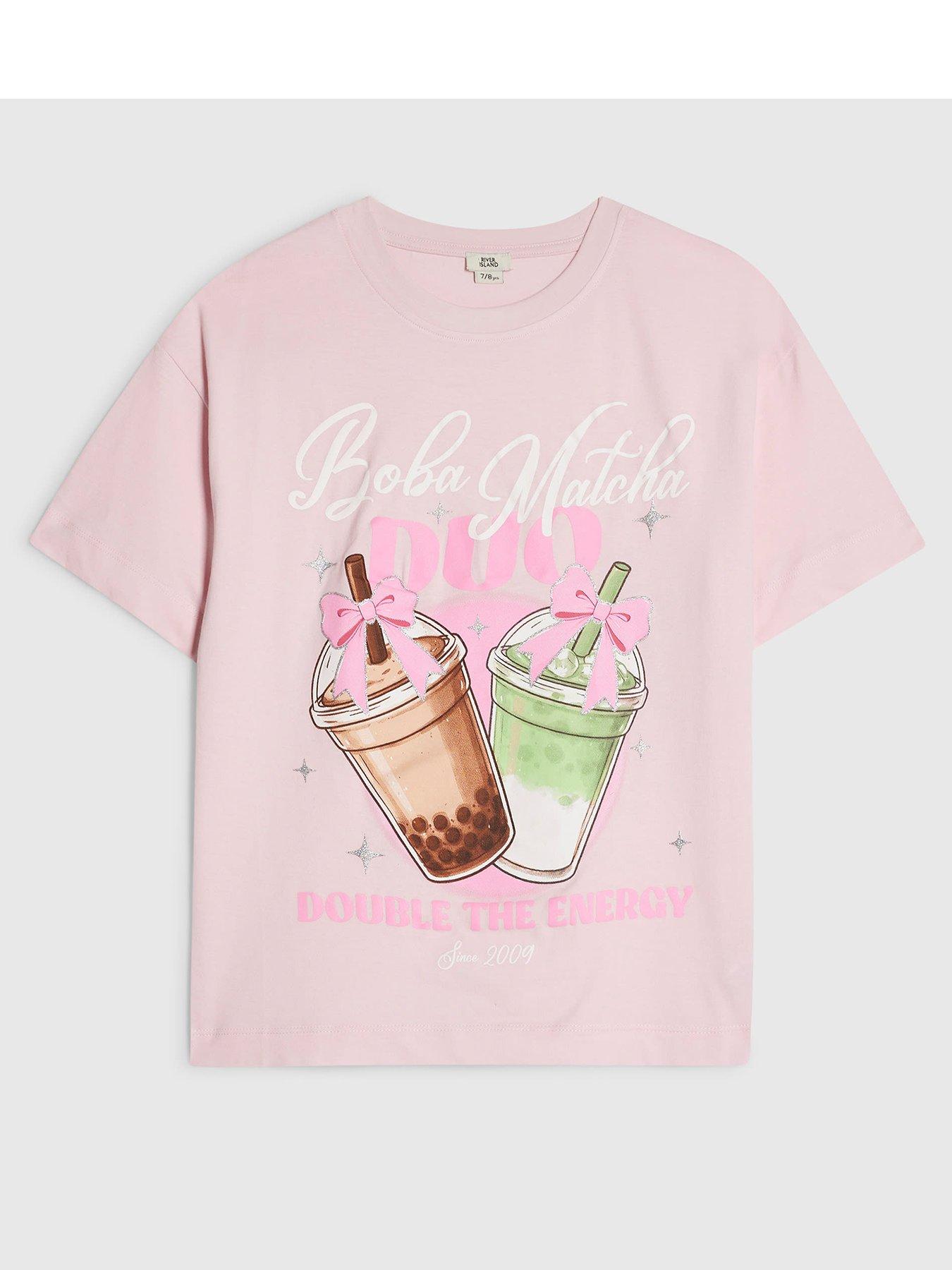 River Island Girls Boba Matcha T-Shirt Set - Pink