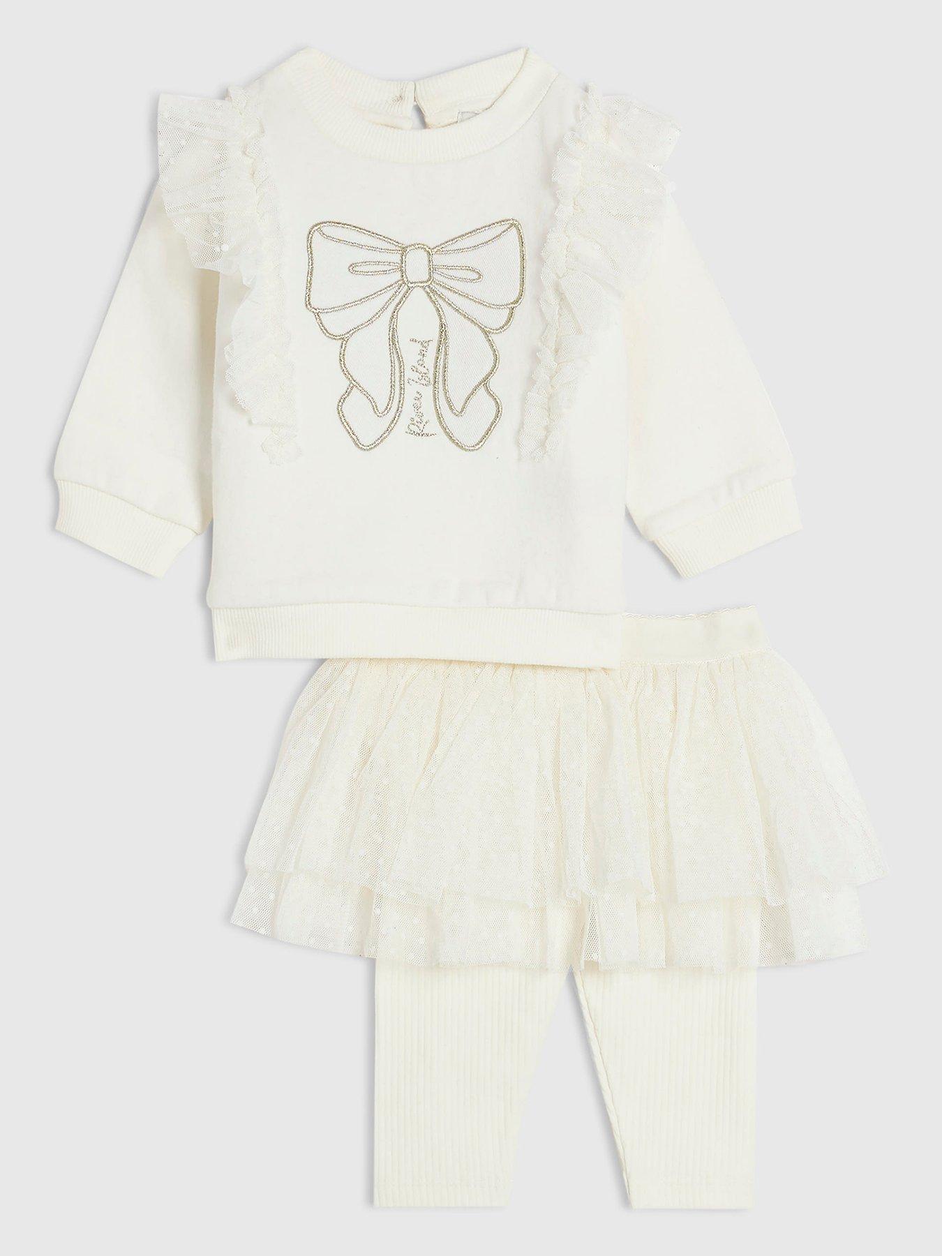 River Island Baby Baby Girls Tulle Bow Top Set - Cream