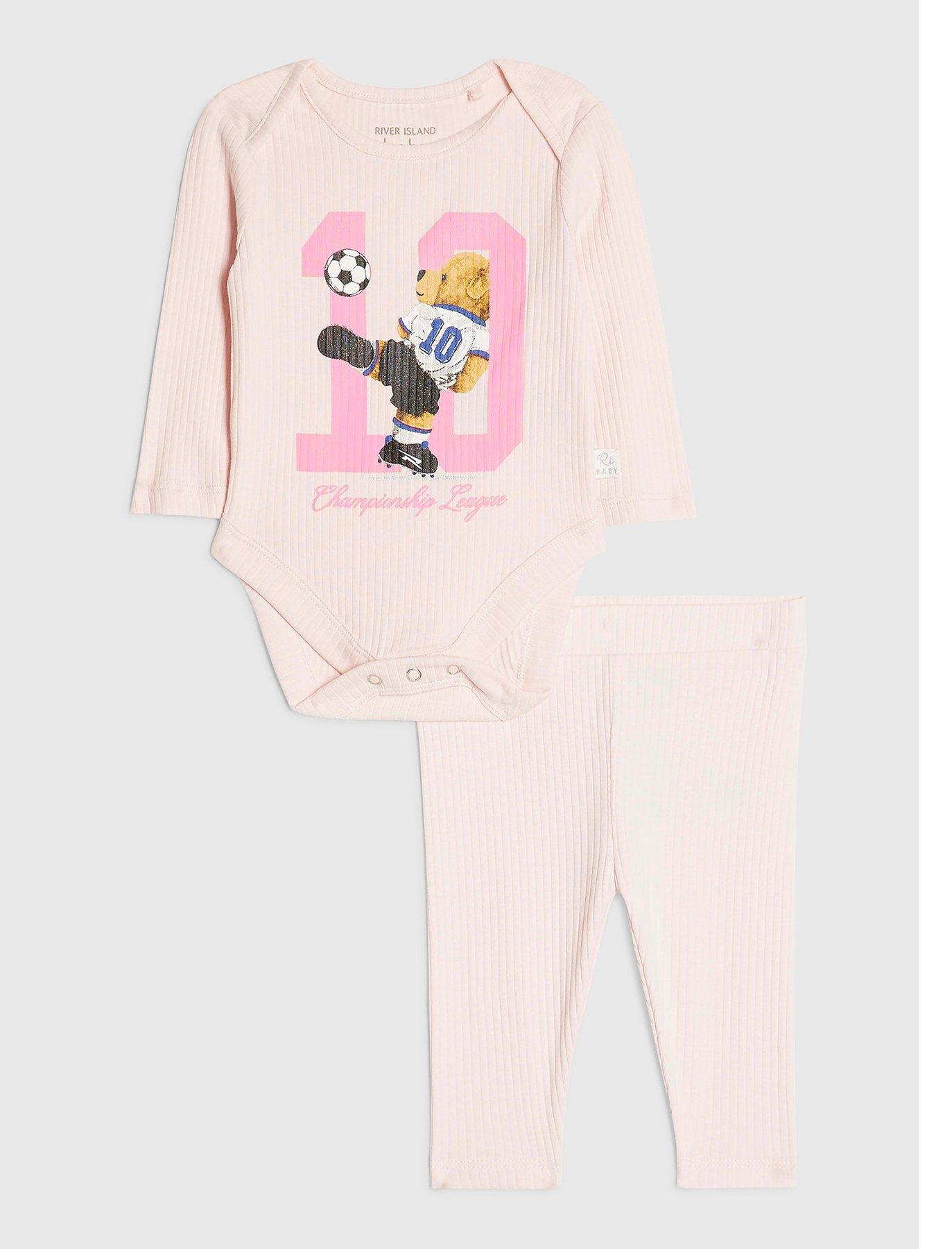 River Island Baby Baby Girls Football Bear 10 Bodysuit Set - Pink