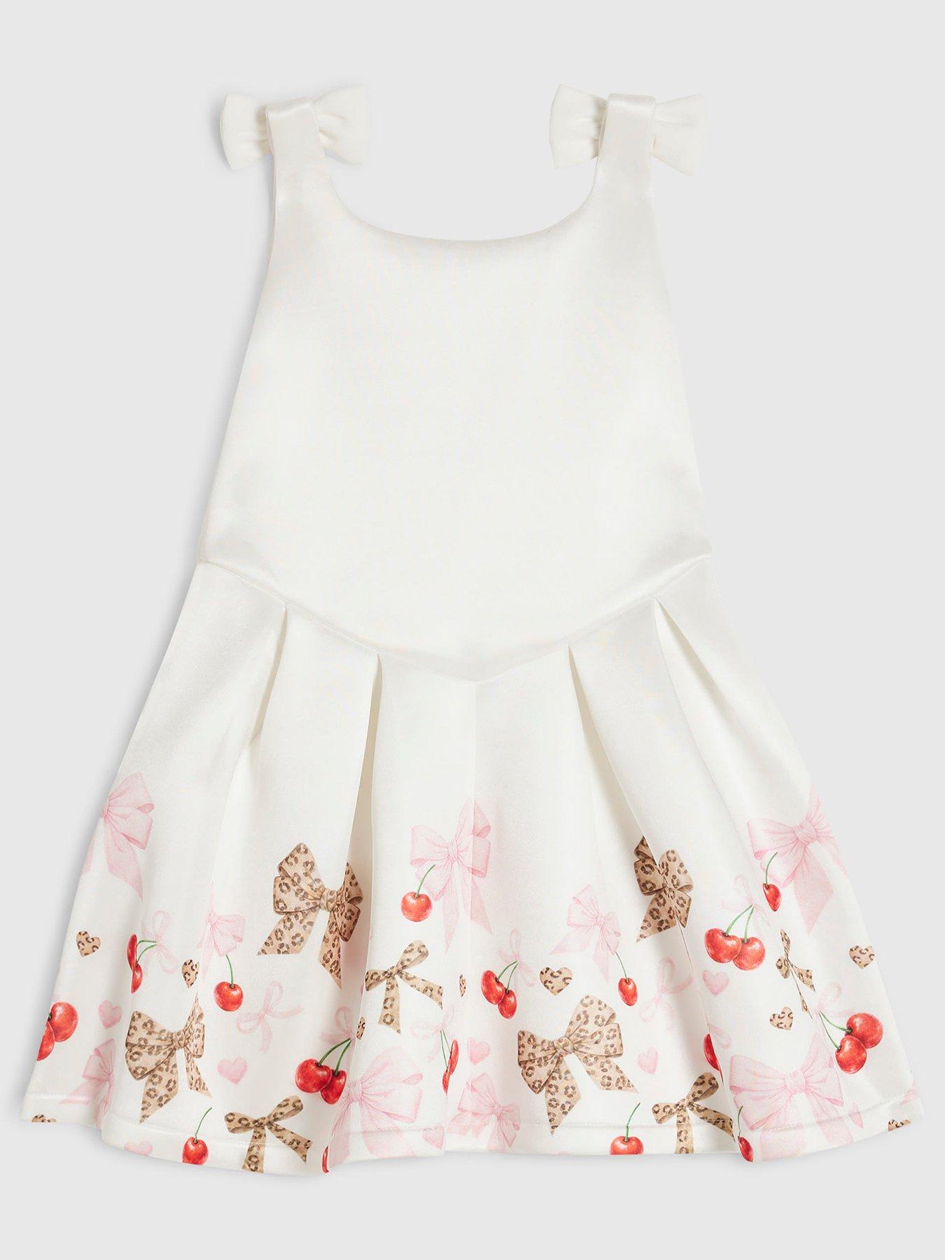 Image 2 of 4 of River Island Mini Mini Girls Cherry Print Dress - White
