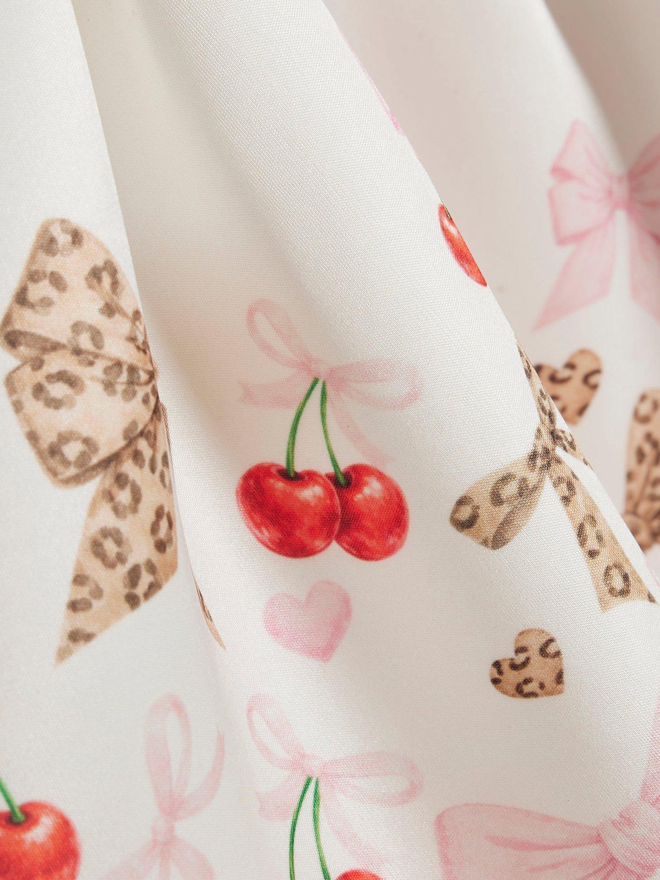 Image 4 of 4 of River Island Mini Mini Girls Cherry Print Dress - White