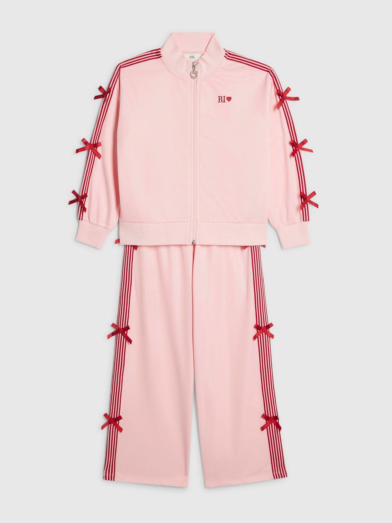 Image 3 of 5 of River Island Girls Bow Striped Track Set - Pink