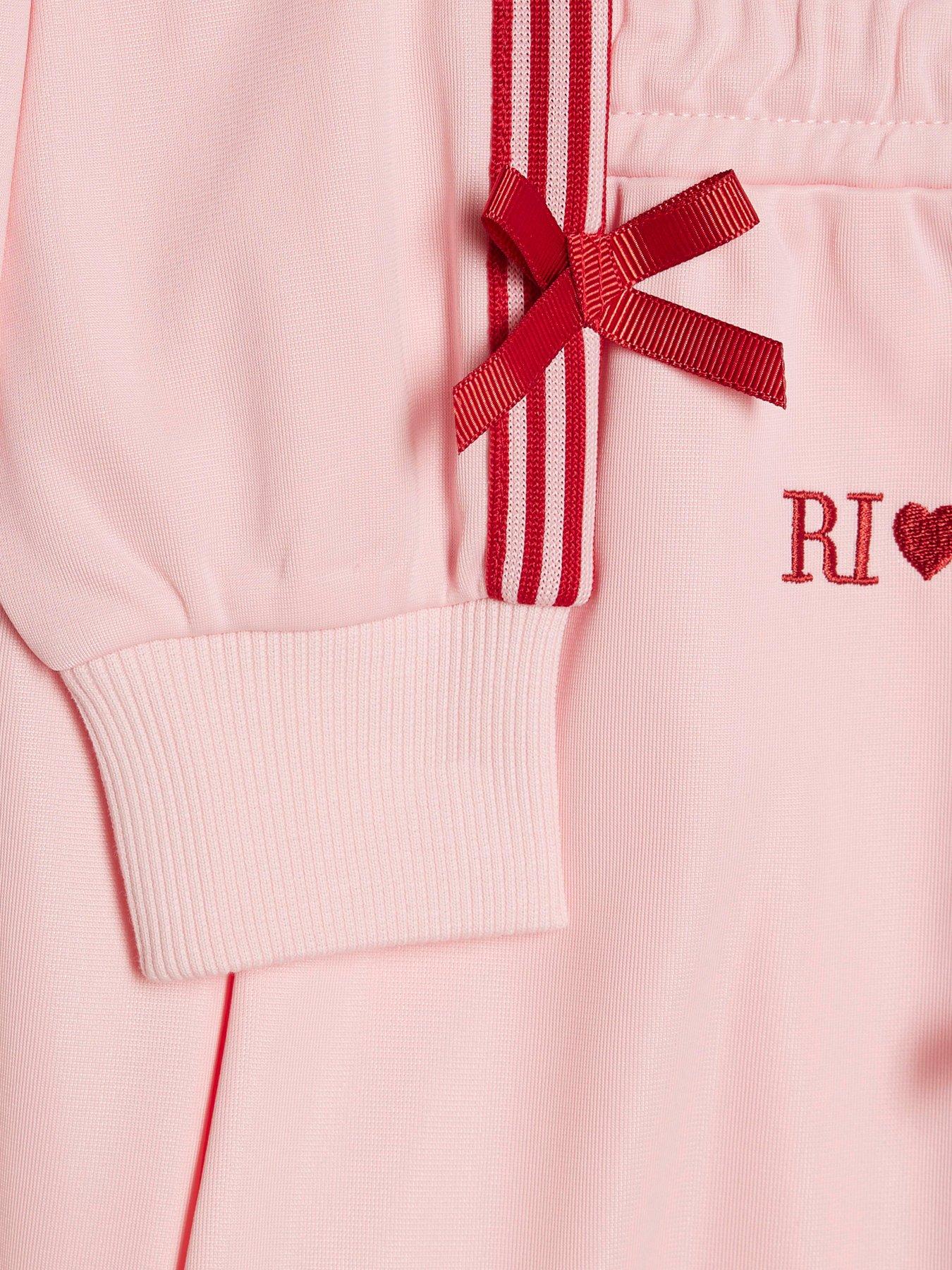 Image 4 of 5 of River Island Girls Bow Striped Track Set - Pink