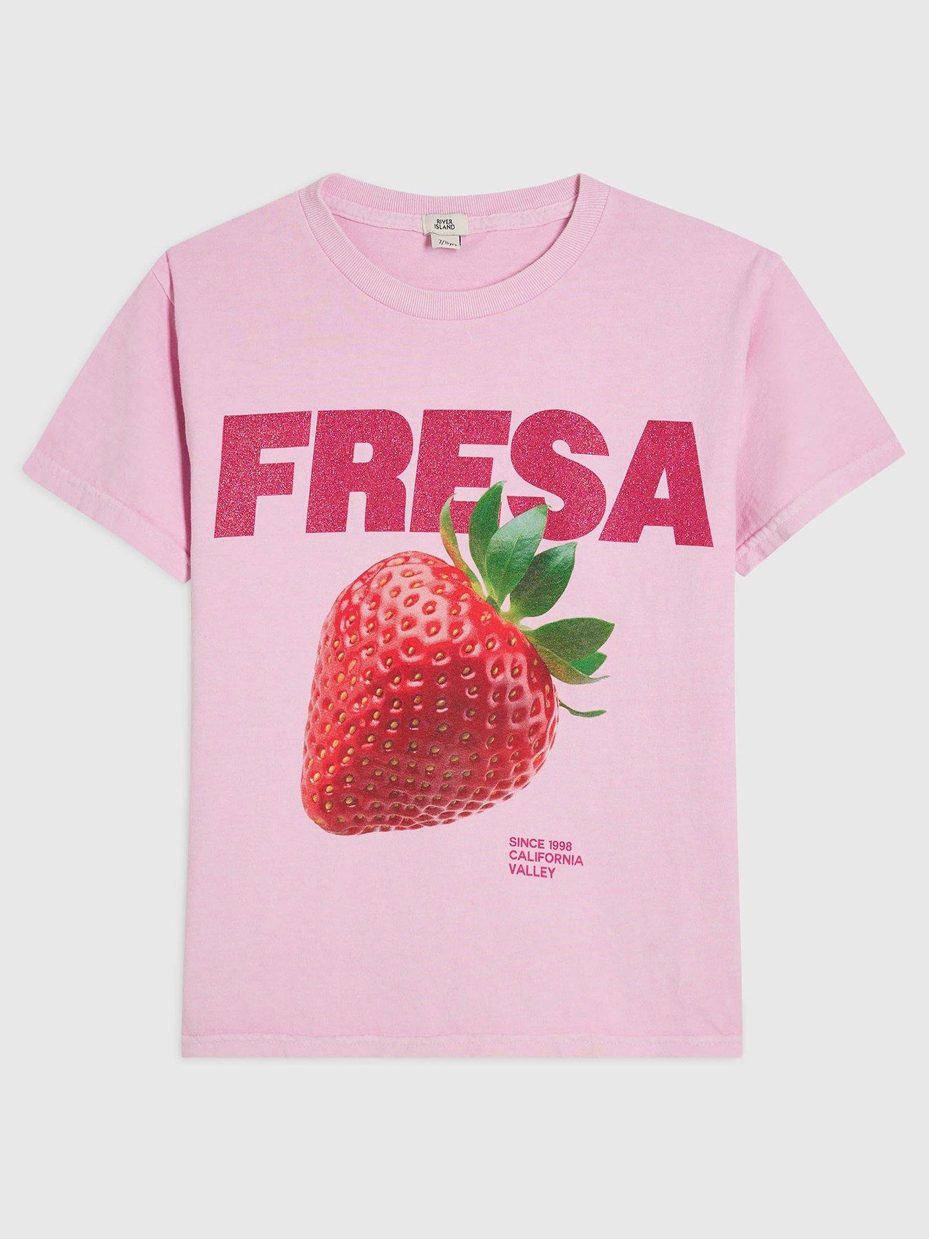 River Island Girls Glitter Fresha Strawberry T-shirt - Pink